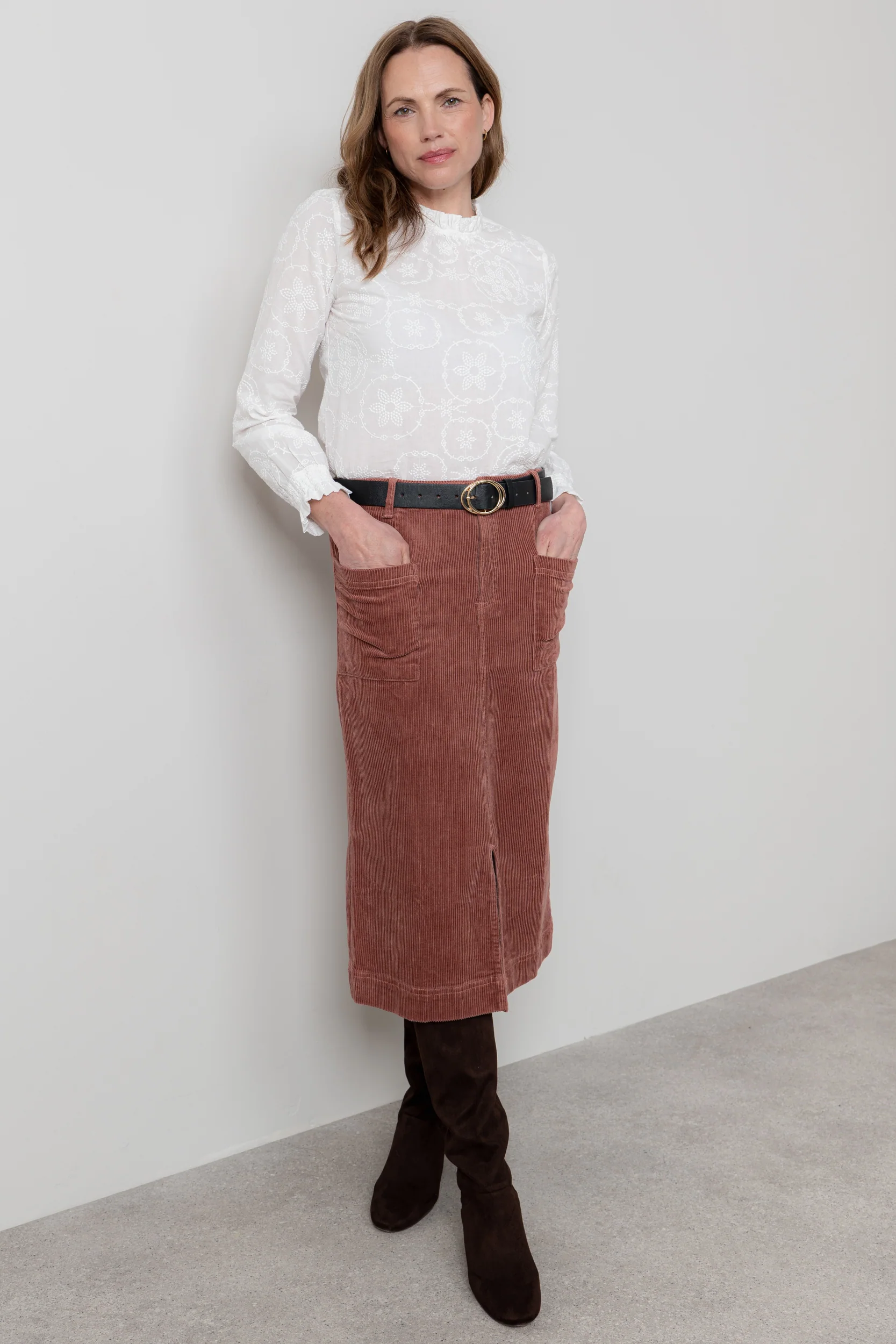 Penrose Stretch Jumbo Cord Midi Skirt Antique Rose - Image 3