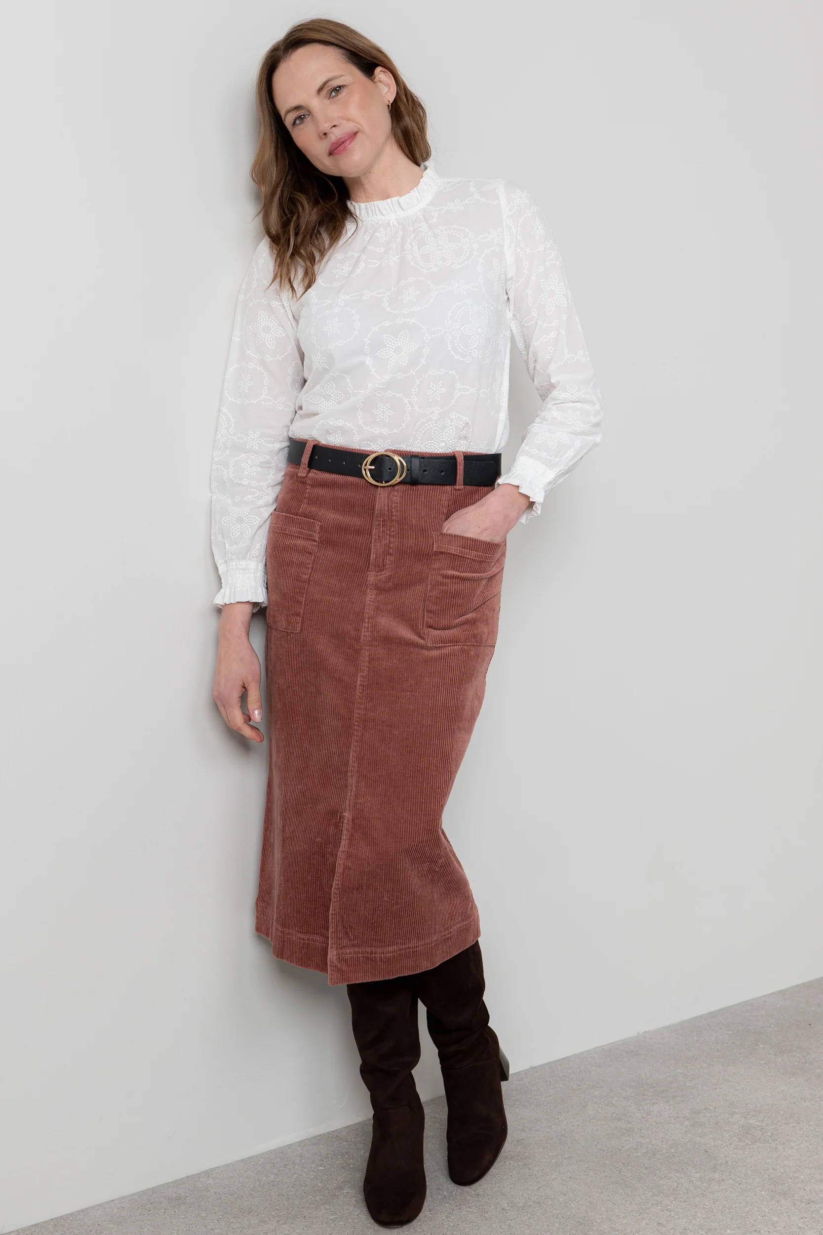 Penrose Stretch Jumbo Cord Midi Skirt Antique Rose - Image 6