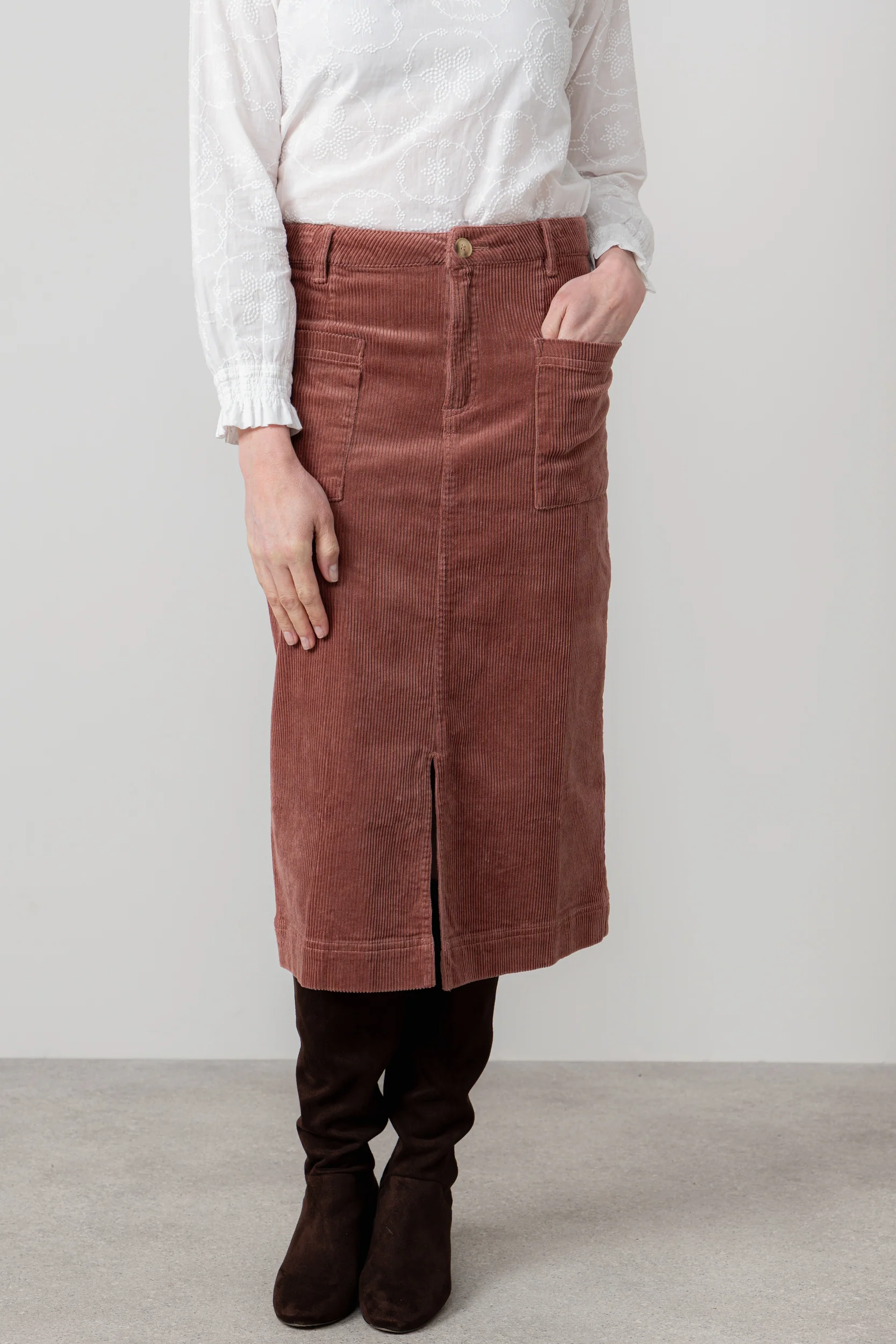 Penrose Stretch Jumbo Cord Midi Skirt Antique Rose - Image 7