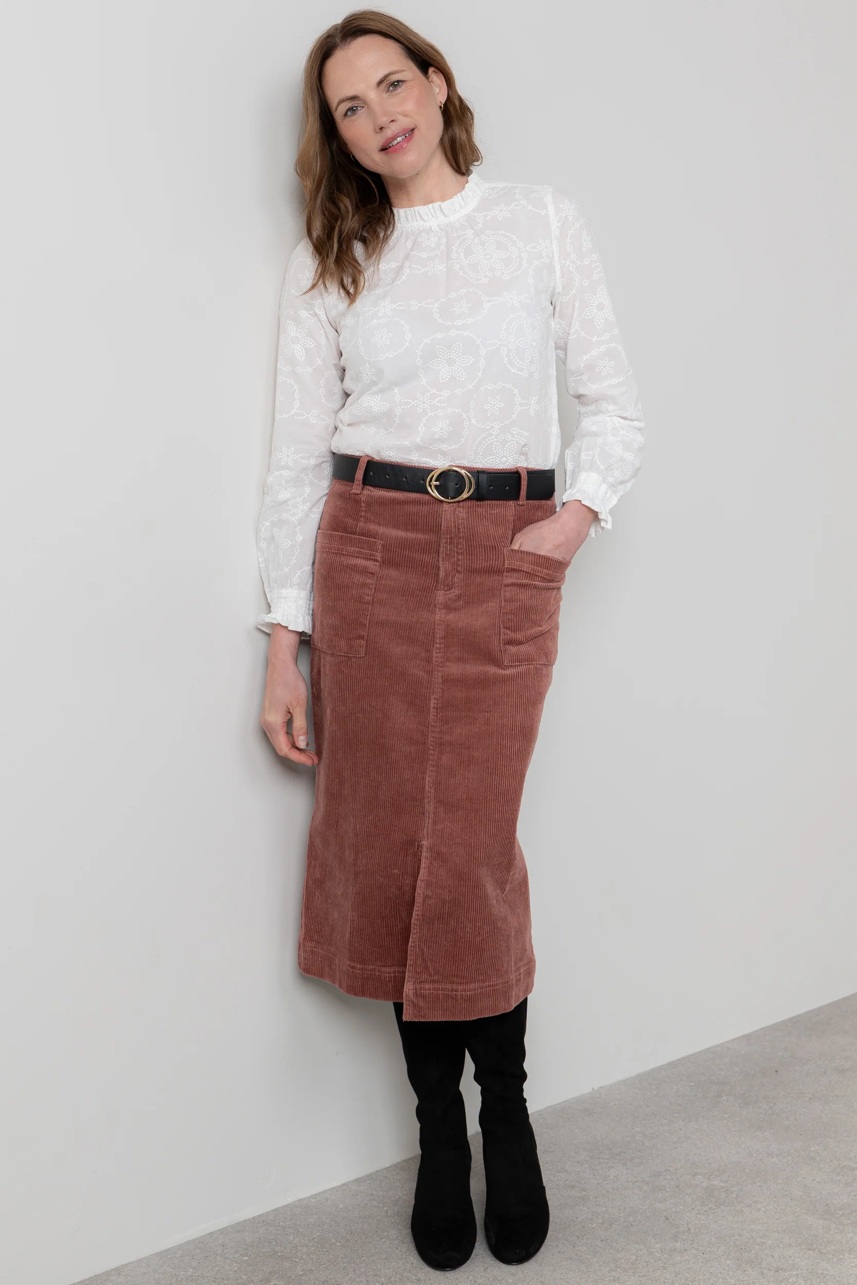 Penrose Stretch Jumbo Cord Midi Skirt Antique Rose - Image 8