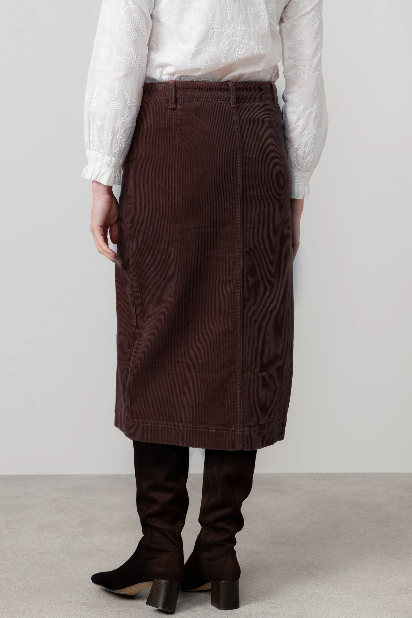 Penrose Stretch Jumbo Cord Midi Skirt Chocolate - Image 4