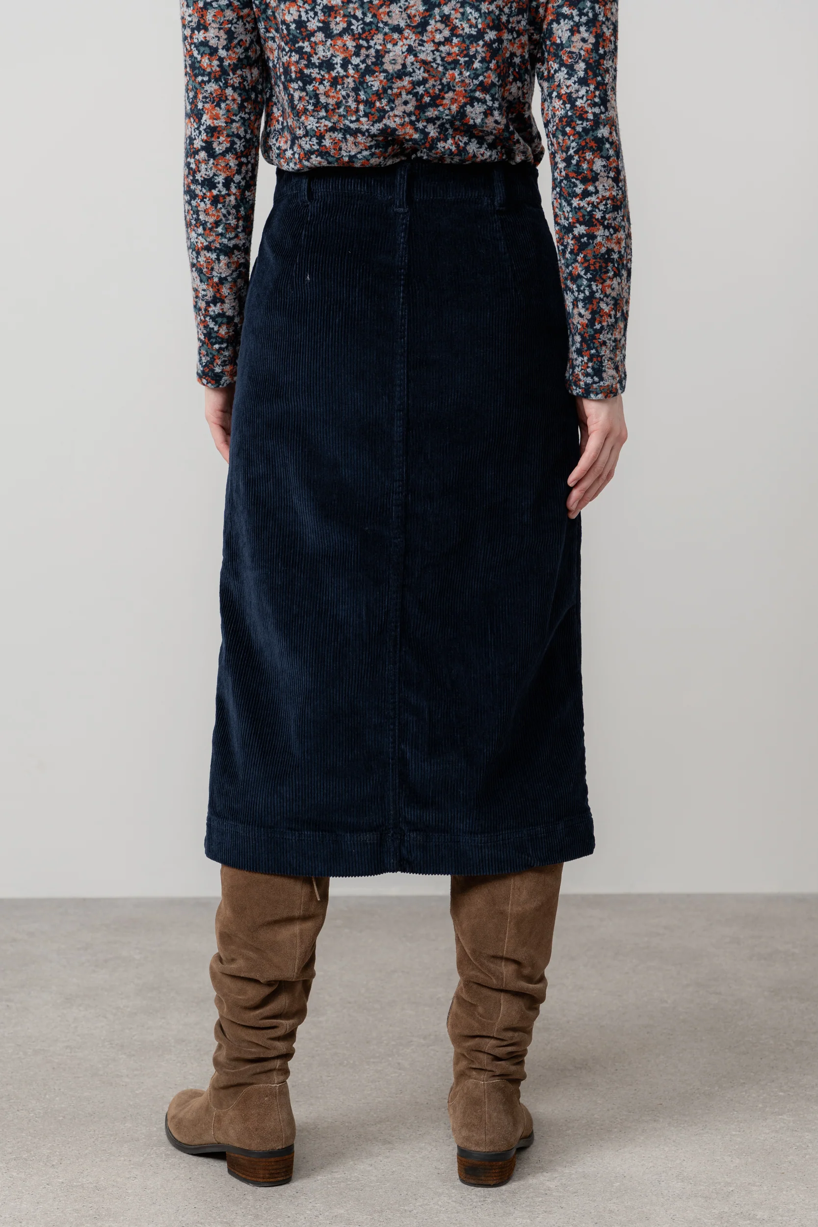 Penrose Stretch Jumbo Cord Midi Skirt Navy - Image 4
