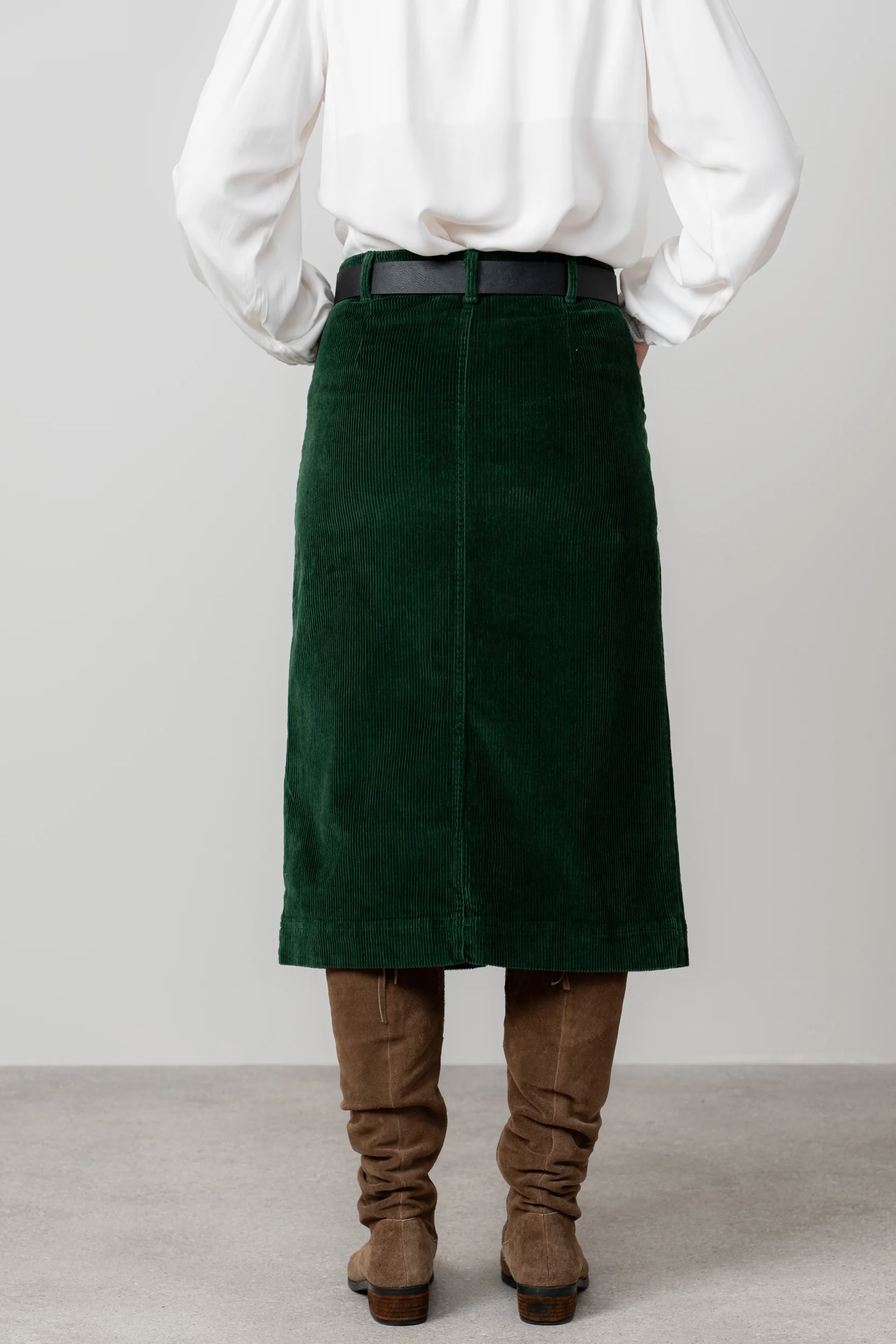 Penrose Stretch Jumbo Cord Midi Skirt Pine Green - Image 4