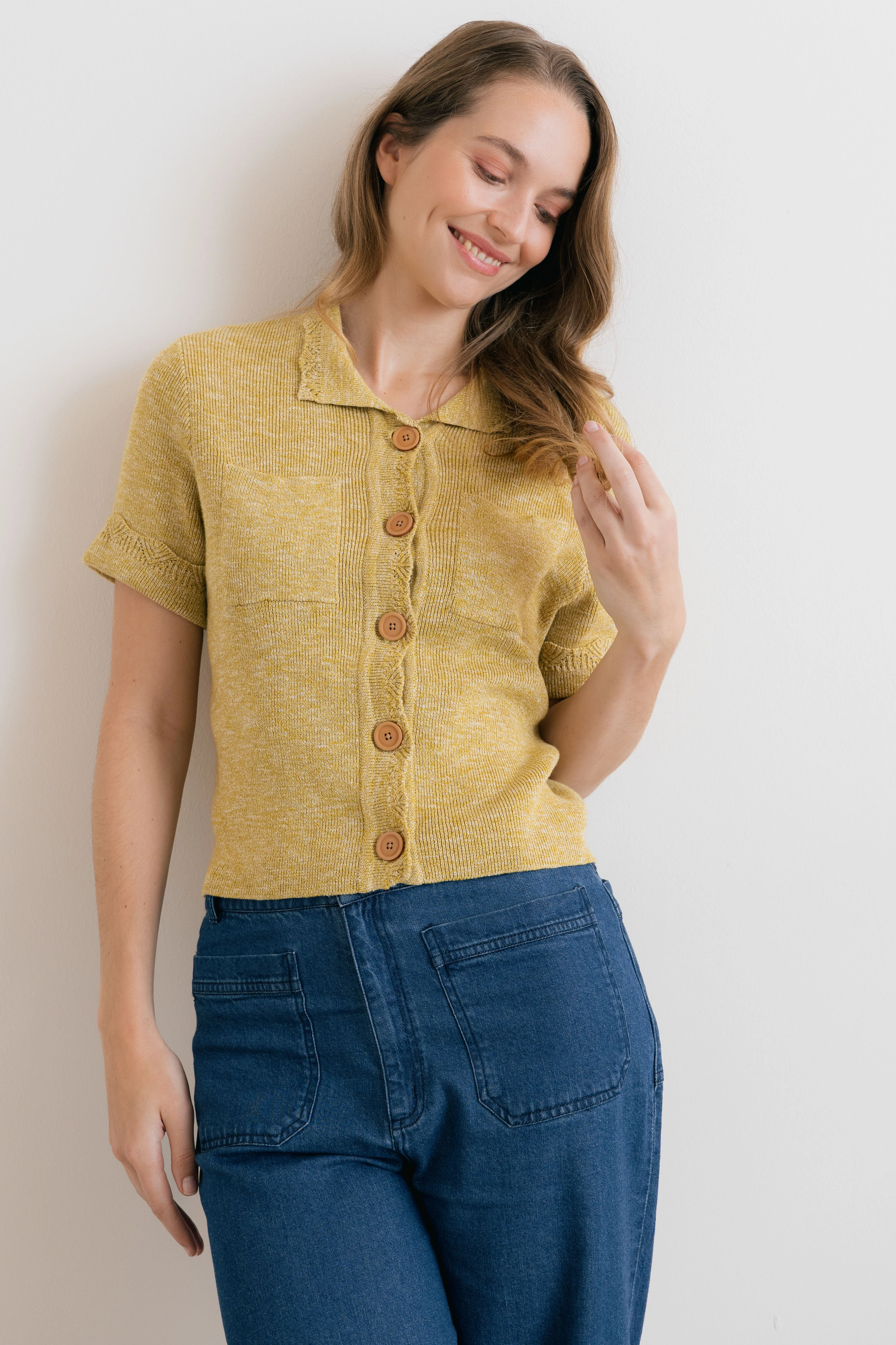 Phoebe Short Sleeve Knitted Jacket Lime - Image 5