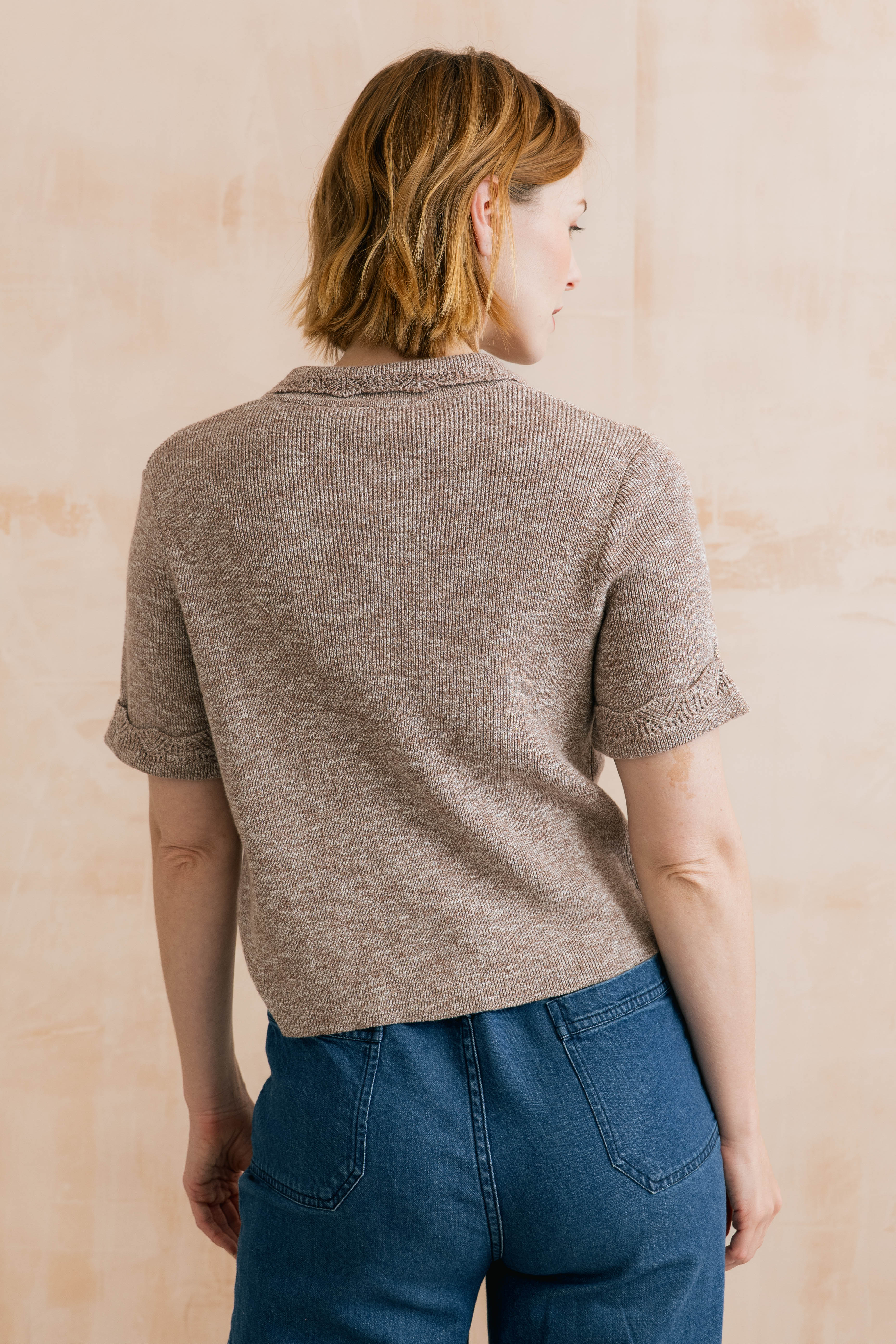 Phoebe Short Sleeve Knitted Jacket Mocha - Image 4