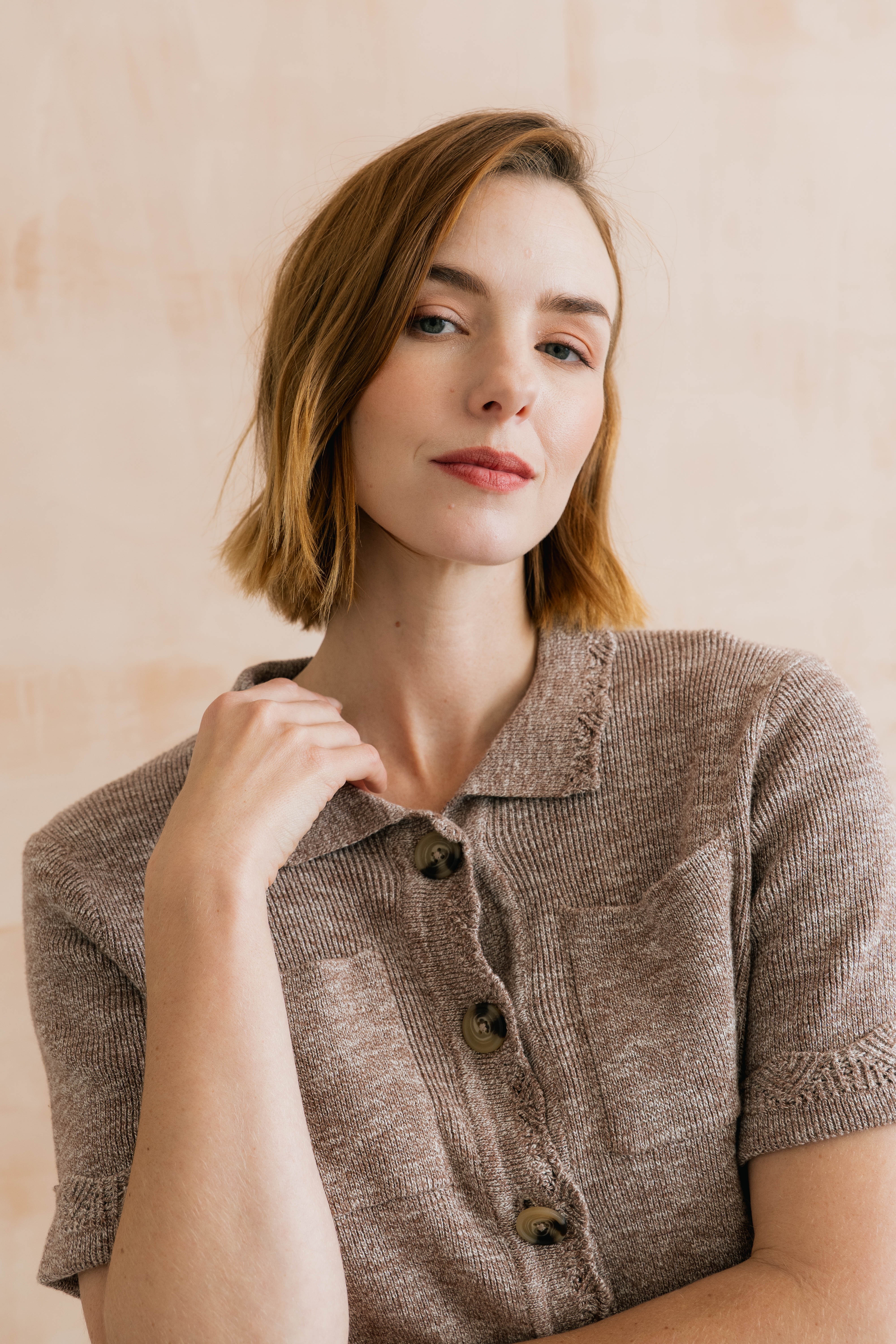 Phoebe Short Sleeve Knitted Jacket Mocha - Image 5