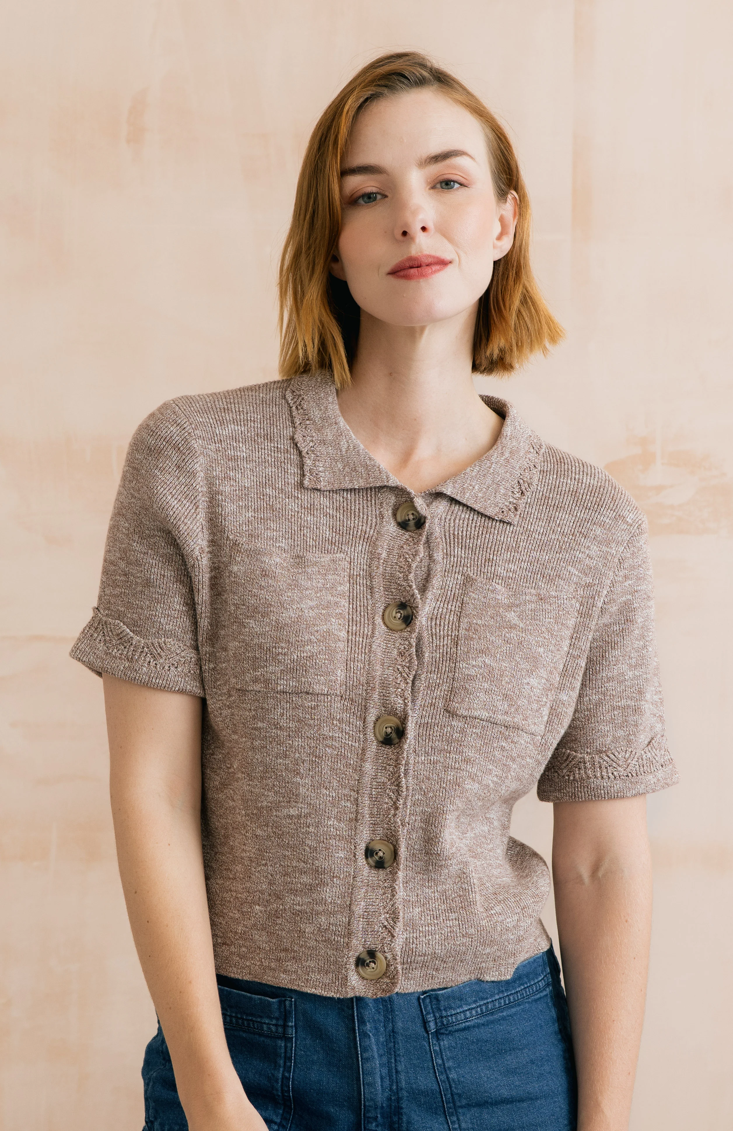 Phoebe Short Sleeve Knitted Jacket Mocha - Image 6