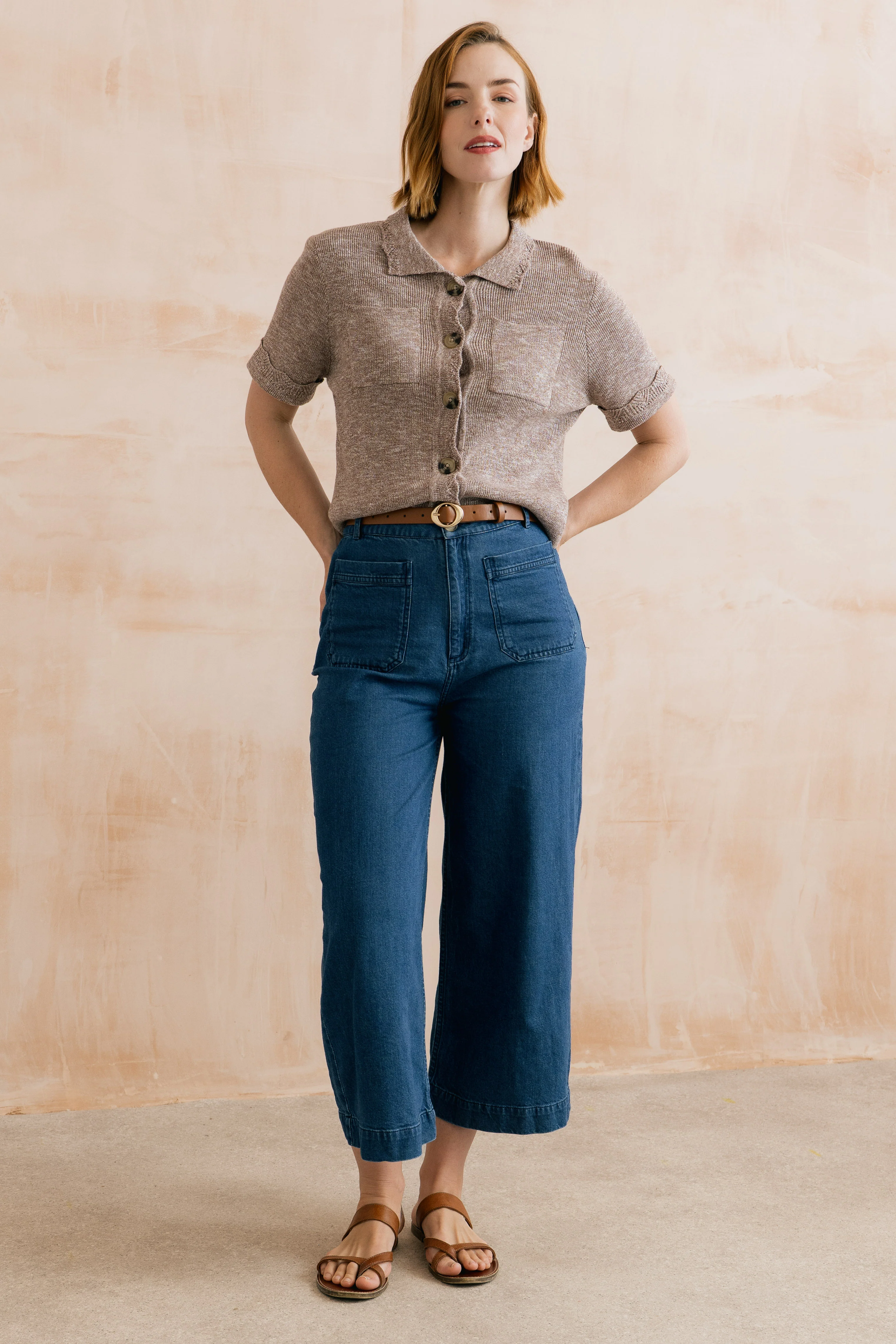 Phoebe Short Sleeve Knitted Jacket Mocha - Image 7