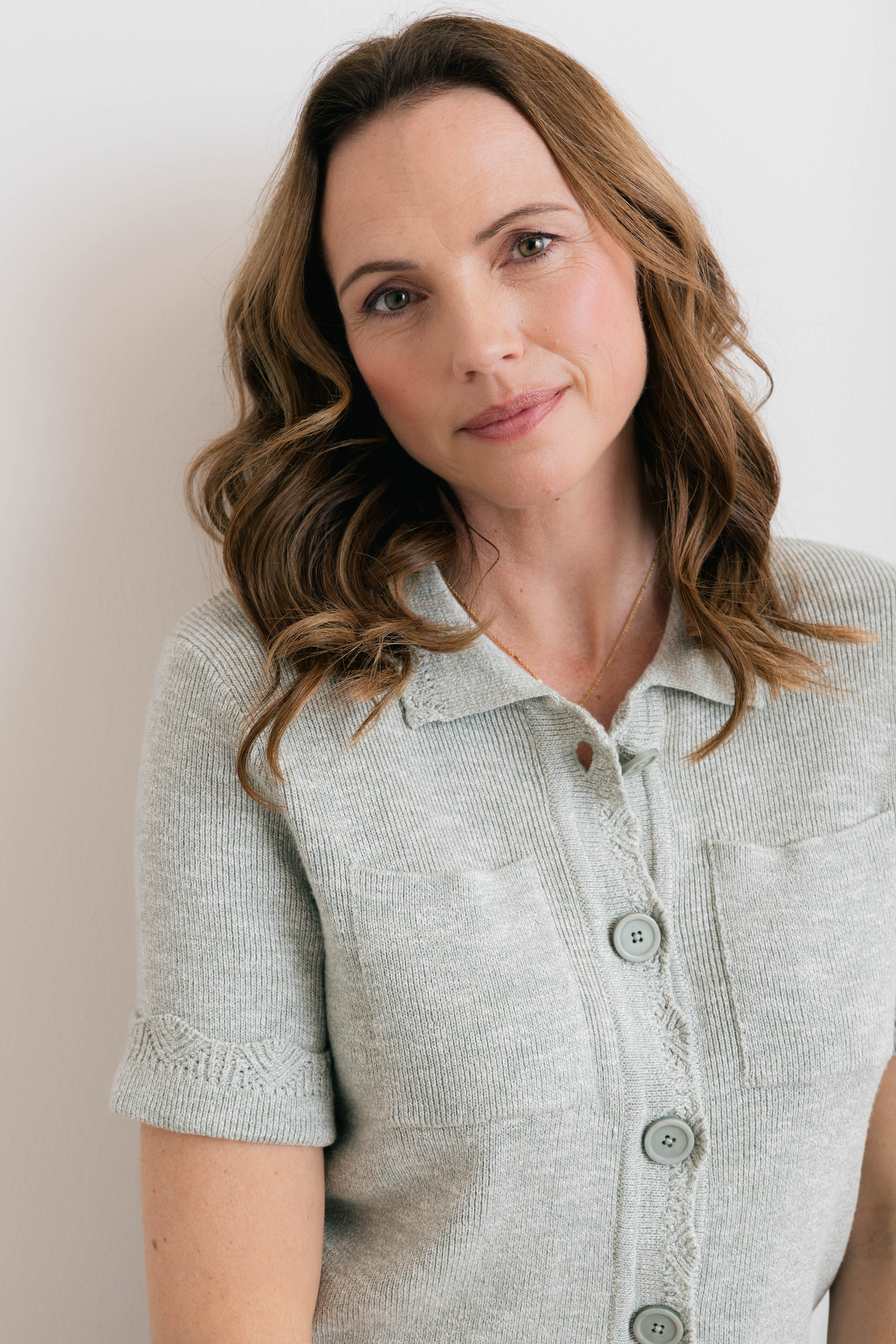 Phoebe Short Sleeve Knitted Jacket Silver Sage - Image 3