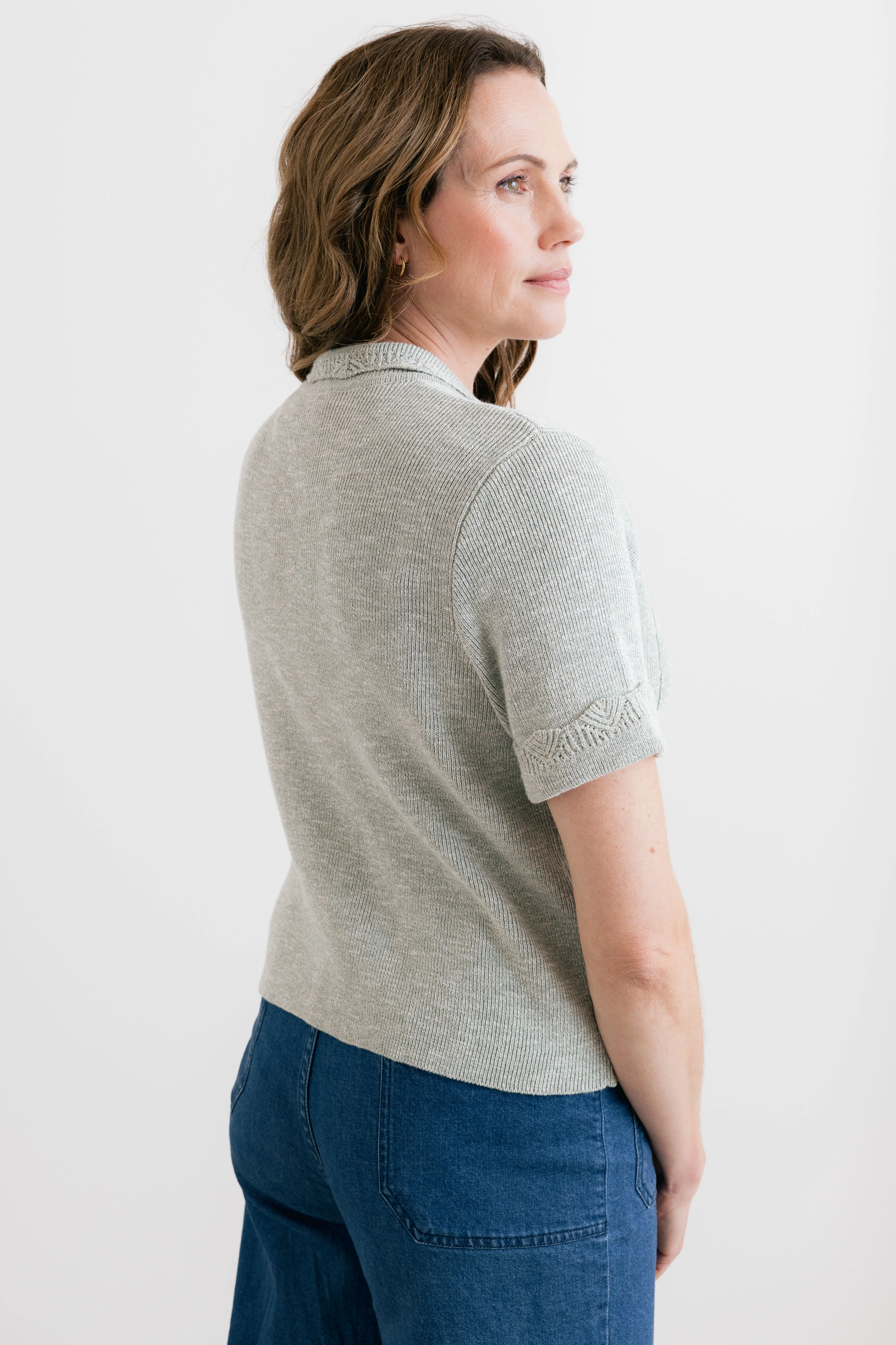 Phoebe Short Sleeve Knitted Jacket Silver Sage - Image 4