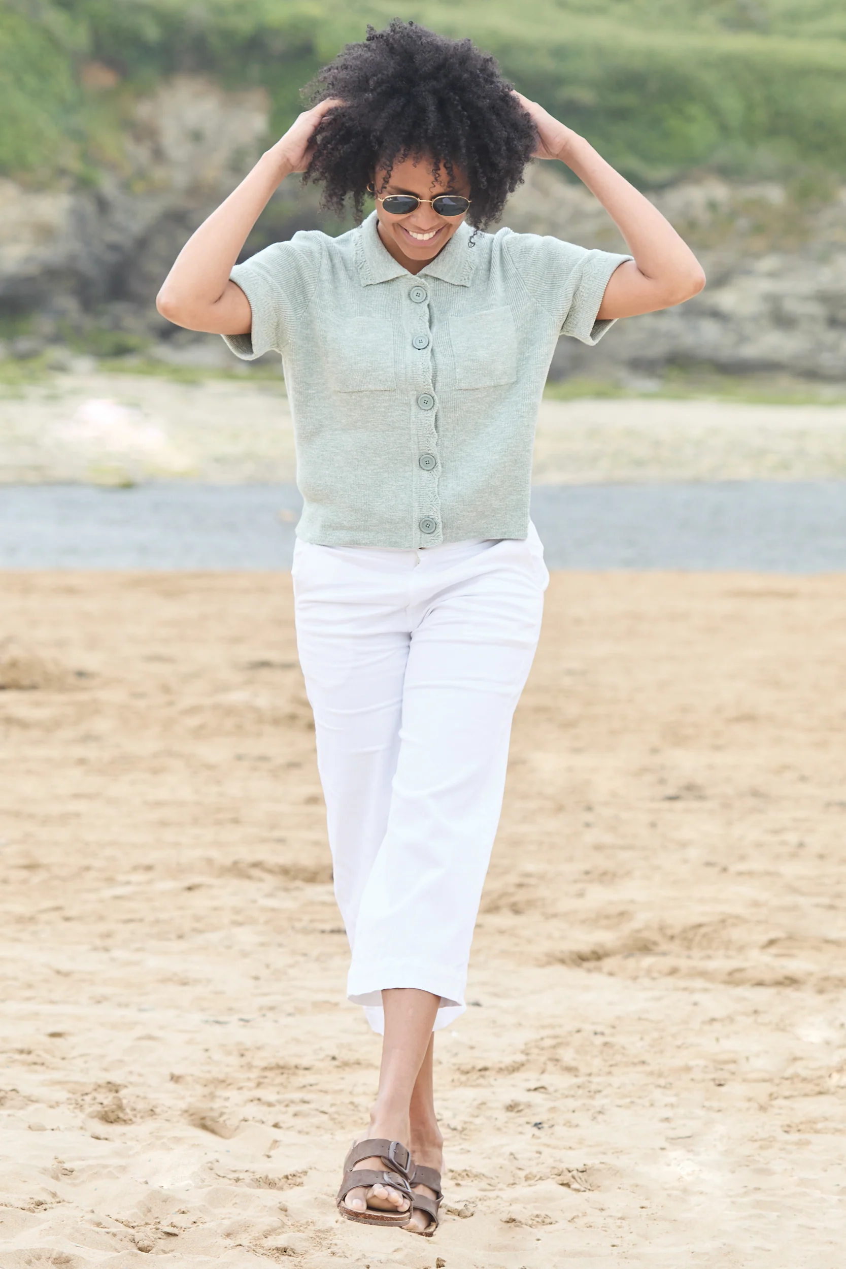 Phoebe Short Sleeve Knitted Jacket Silver Sage - Image 5