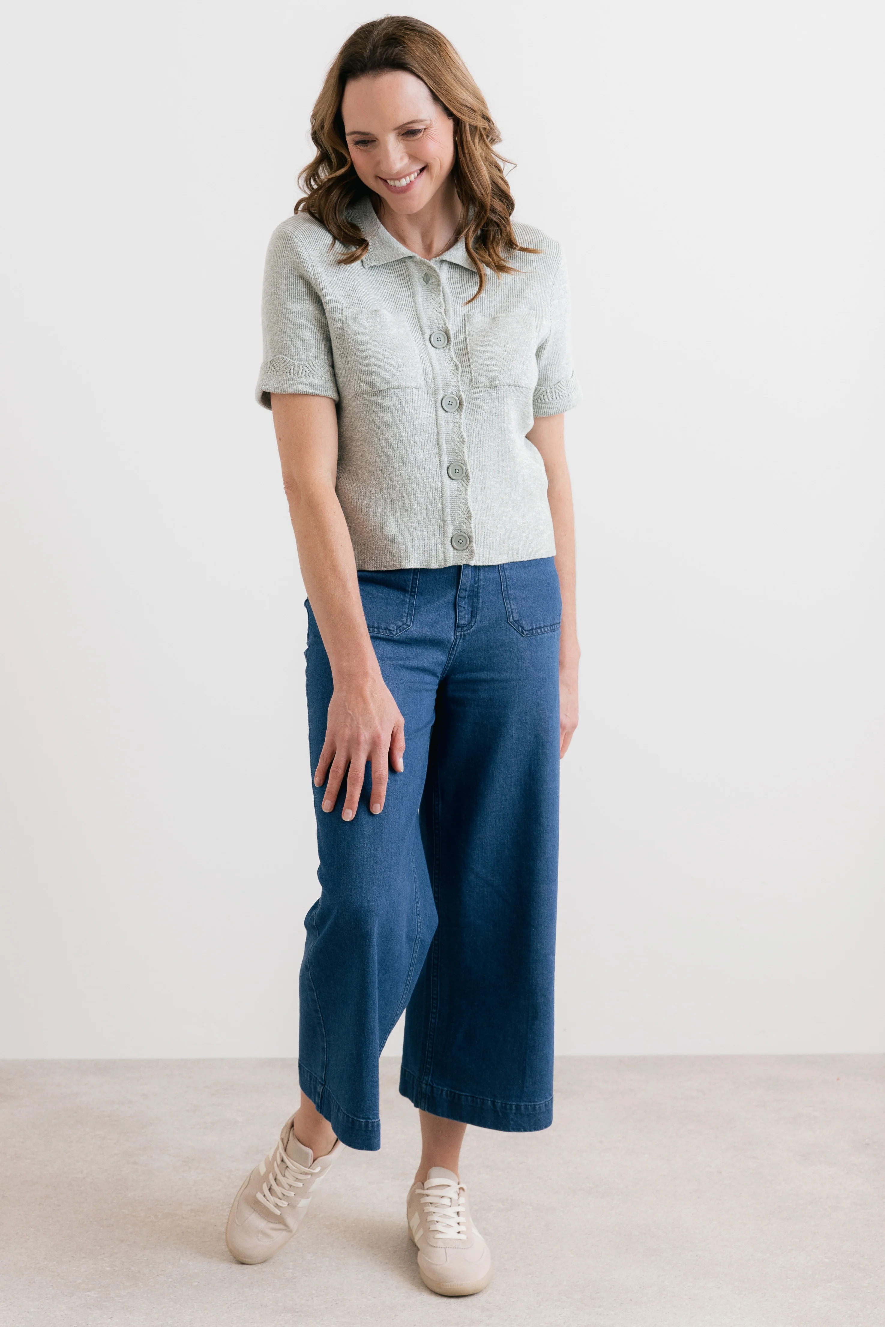 Phoebe Short Sleeve Knitted Jacket Silver Sage - Image 7
