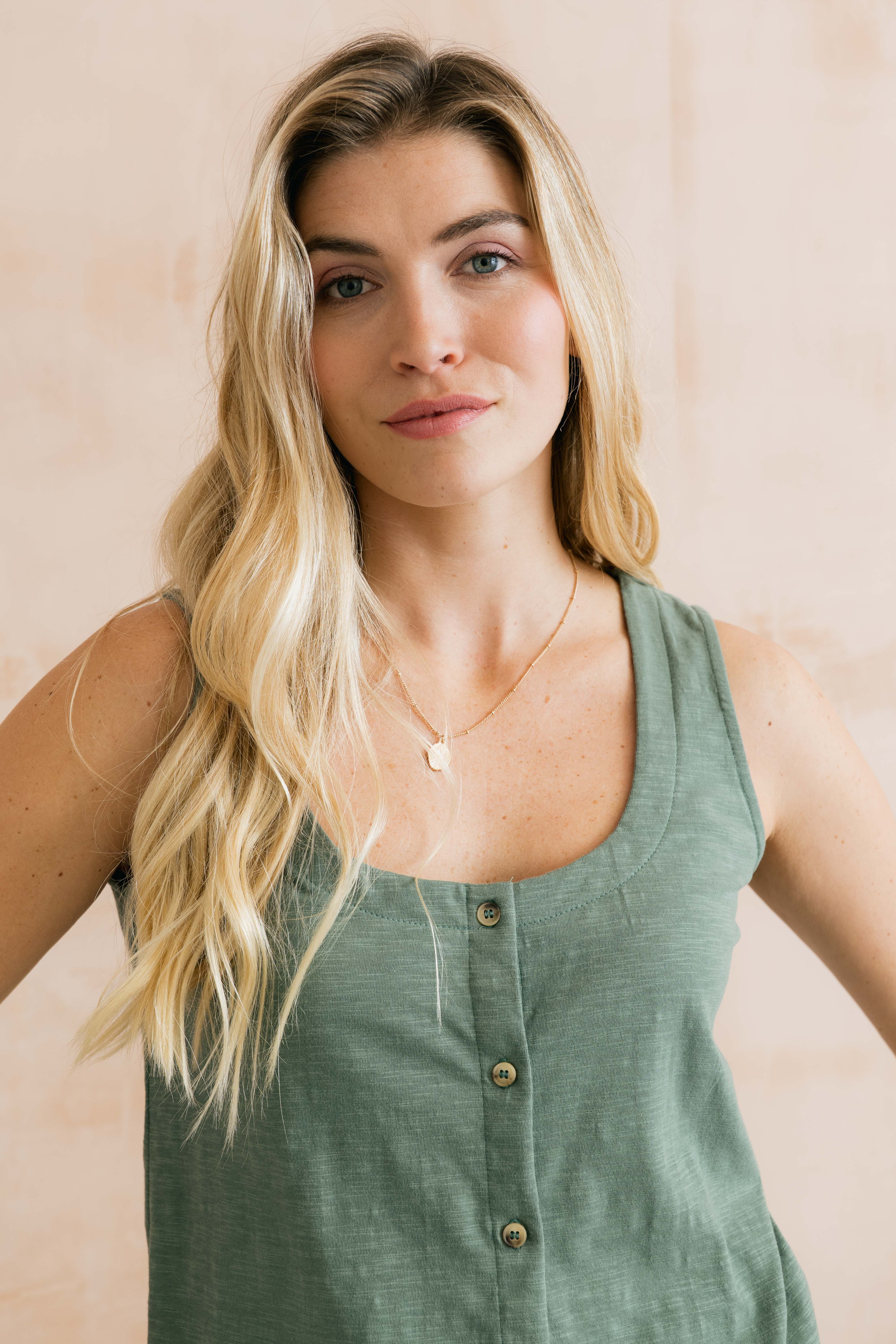 Pier Organic Cotton Jersey Button Vest Laurel Green - Image 3