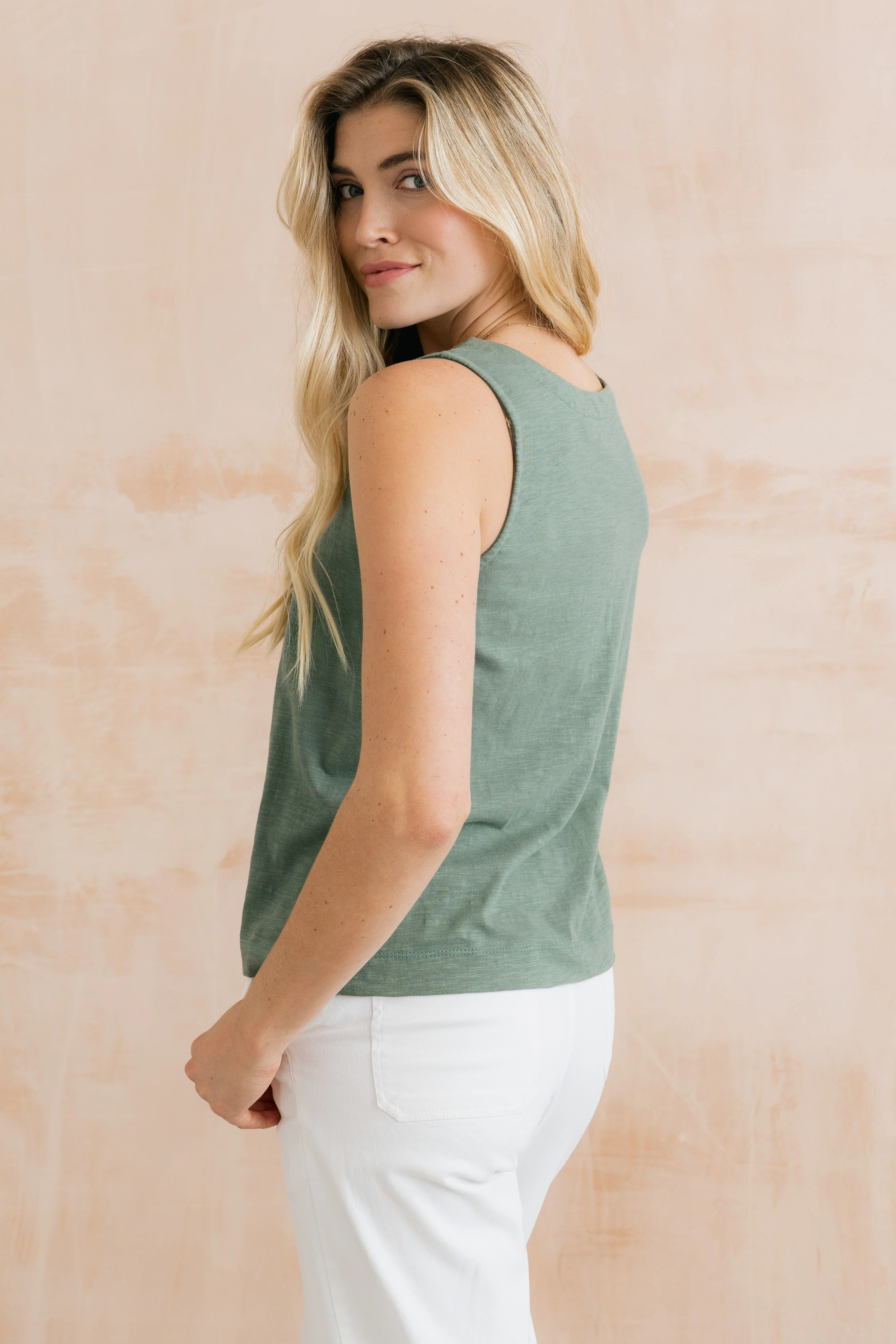 Pier Organic Cotton Jersey Button Vest Laurel Green - Image 4