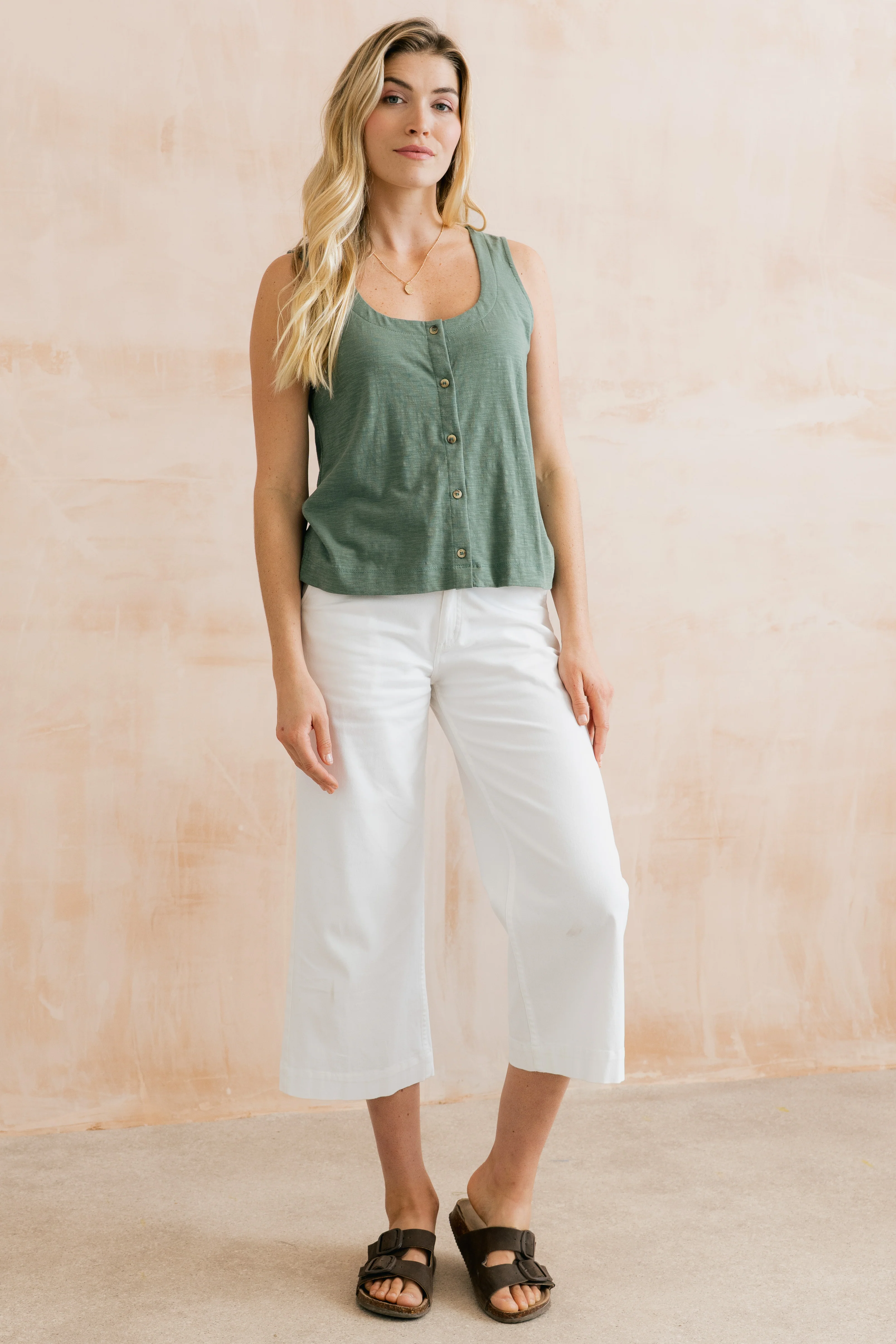Pier Organic Cotton Jersey Button Vest Laurel Green - Image 5