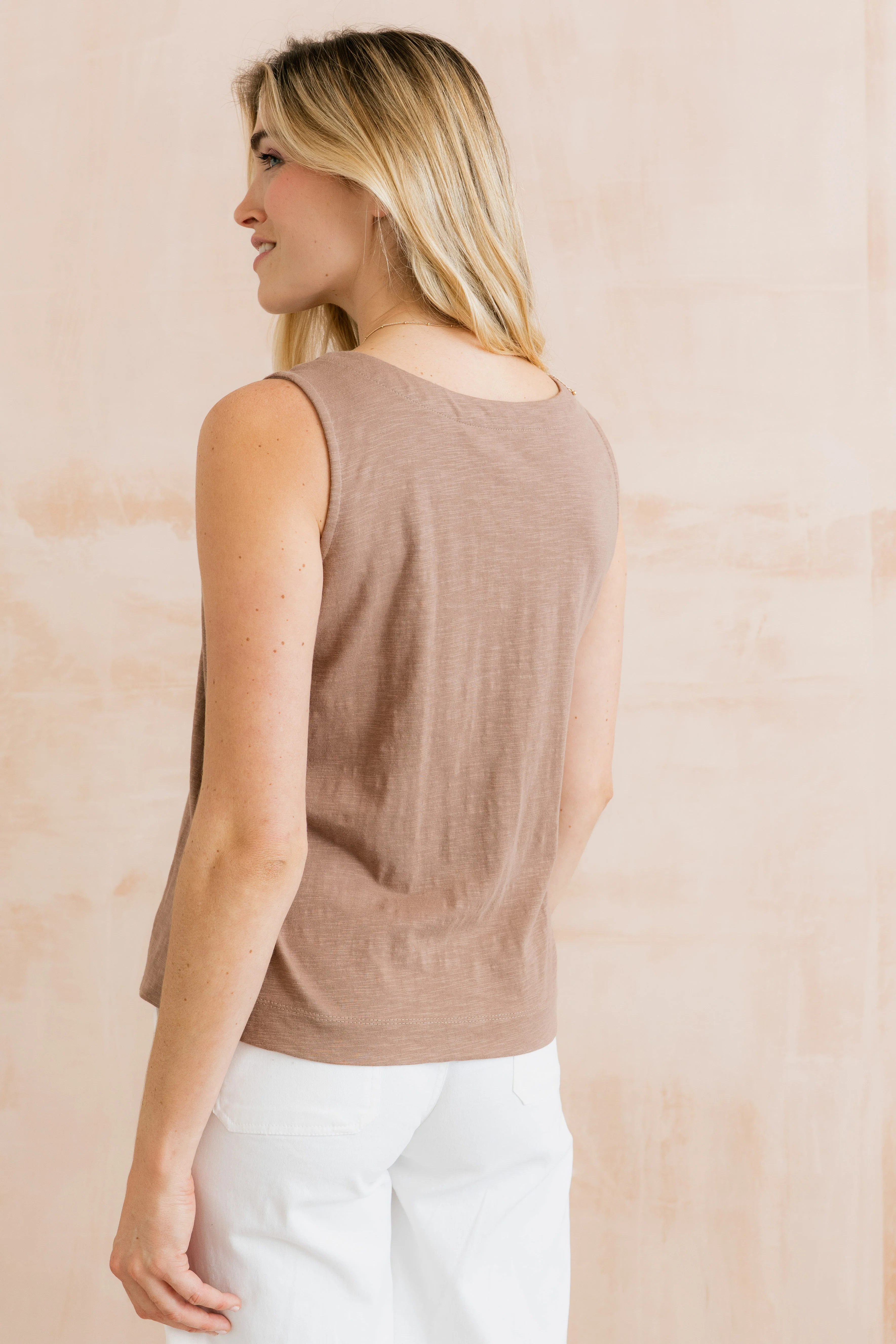 Pier Organic Cotton Jersey Button Vest Mocha - Image 3