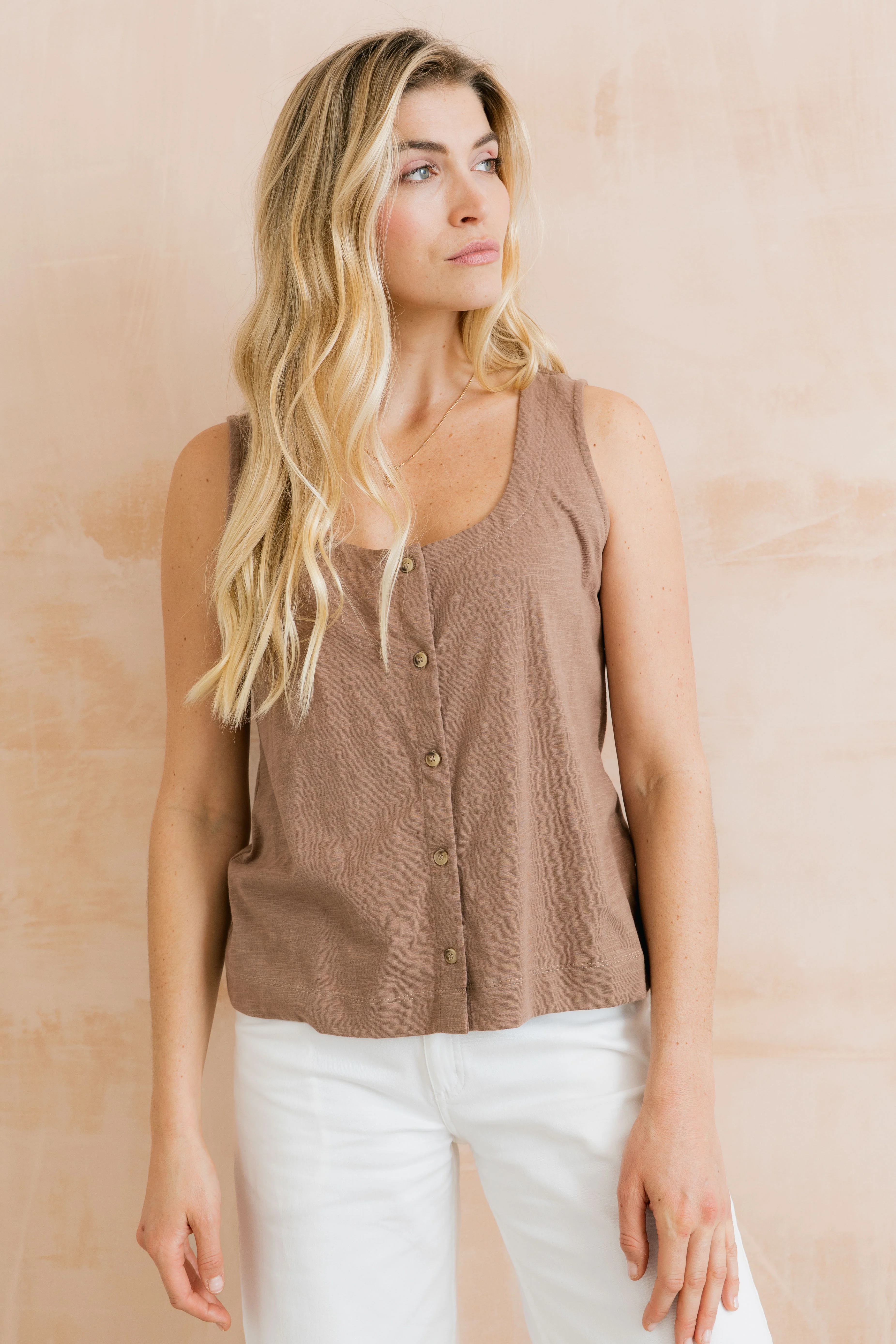 Pier Organic Cotton Jersey Button Vest Mocha - Image 4