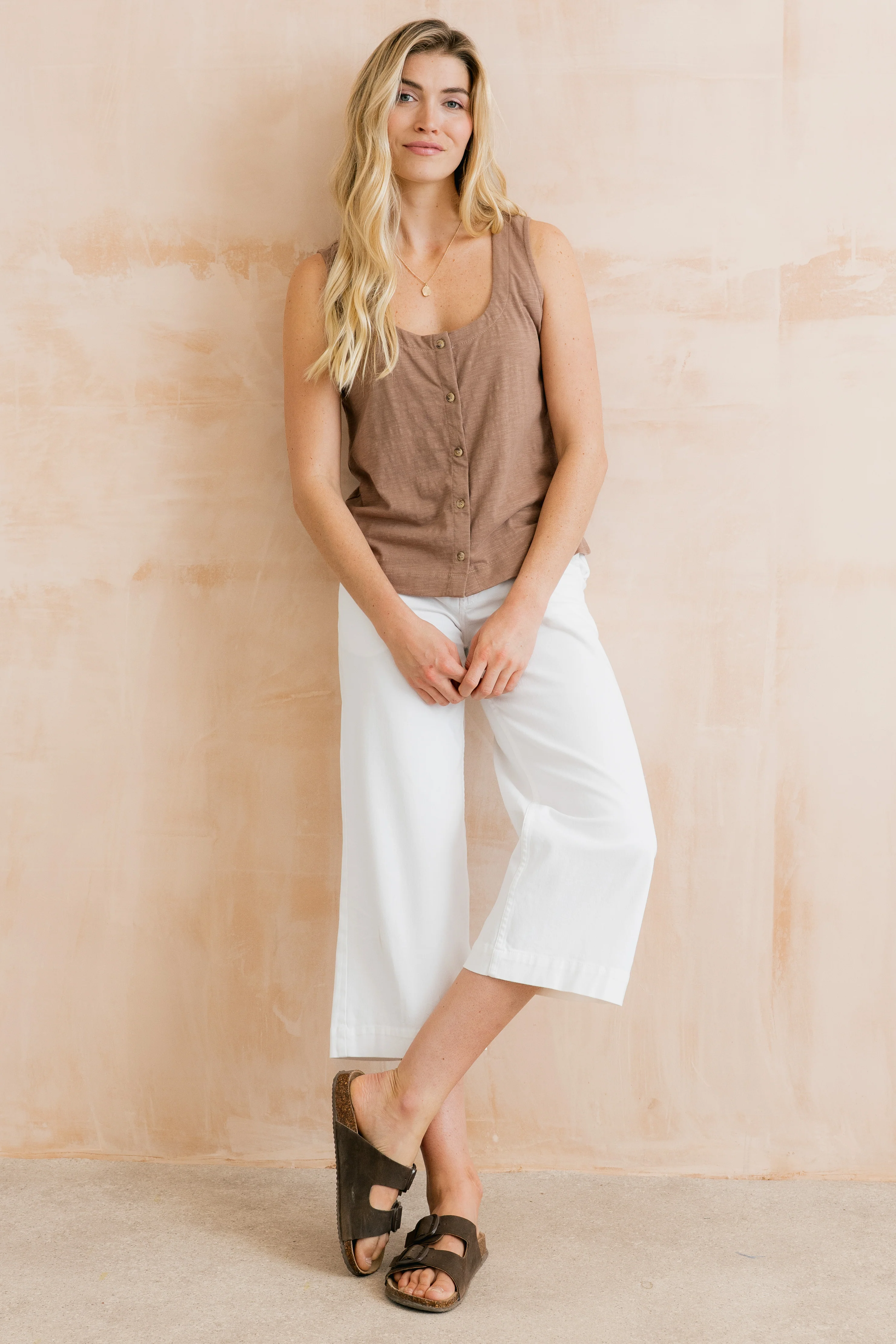 Pier Organic Cotton Jersey Button Vest Mocha - Image 6
