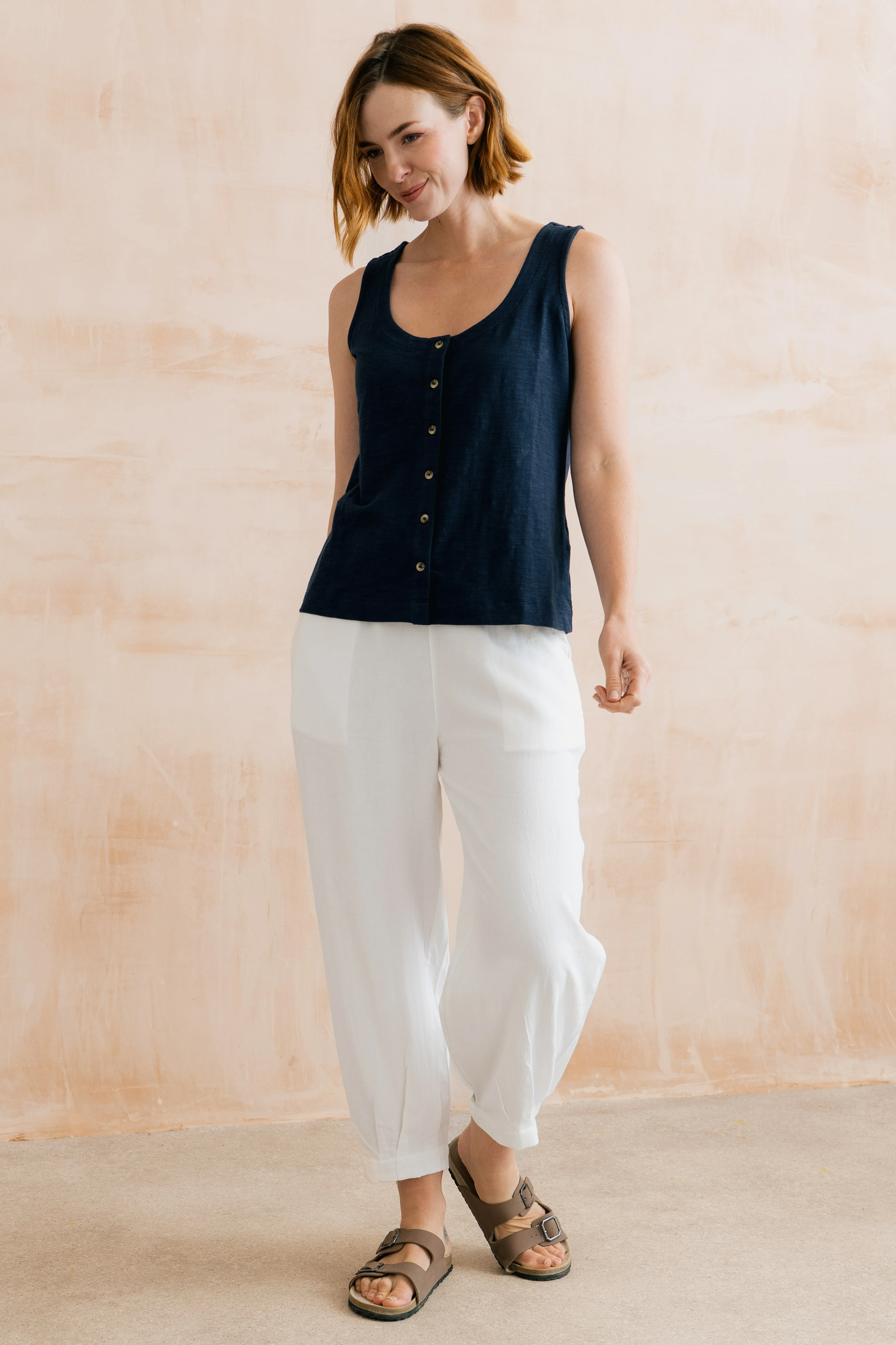 Pier Organic Cotton Jersey Button Vest Navy - Image 2
