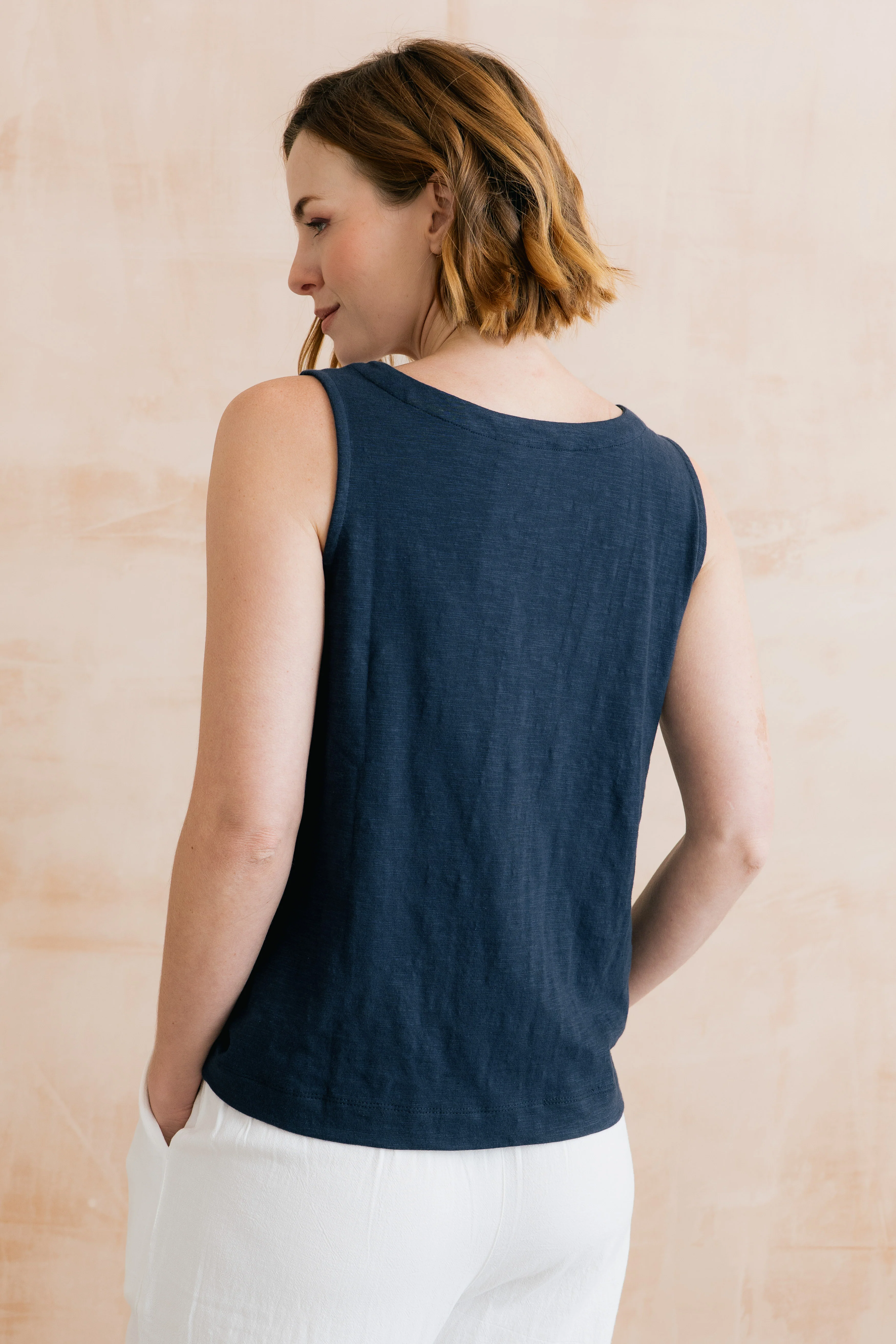 Pier Organic Cotton Jersey Button Vest Navy - Image 3