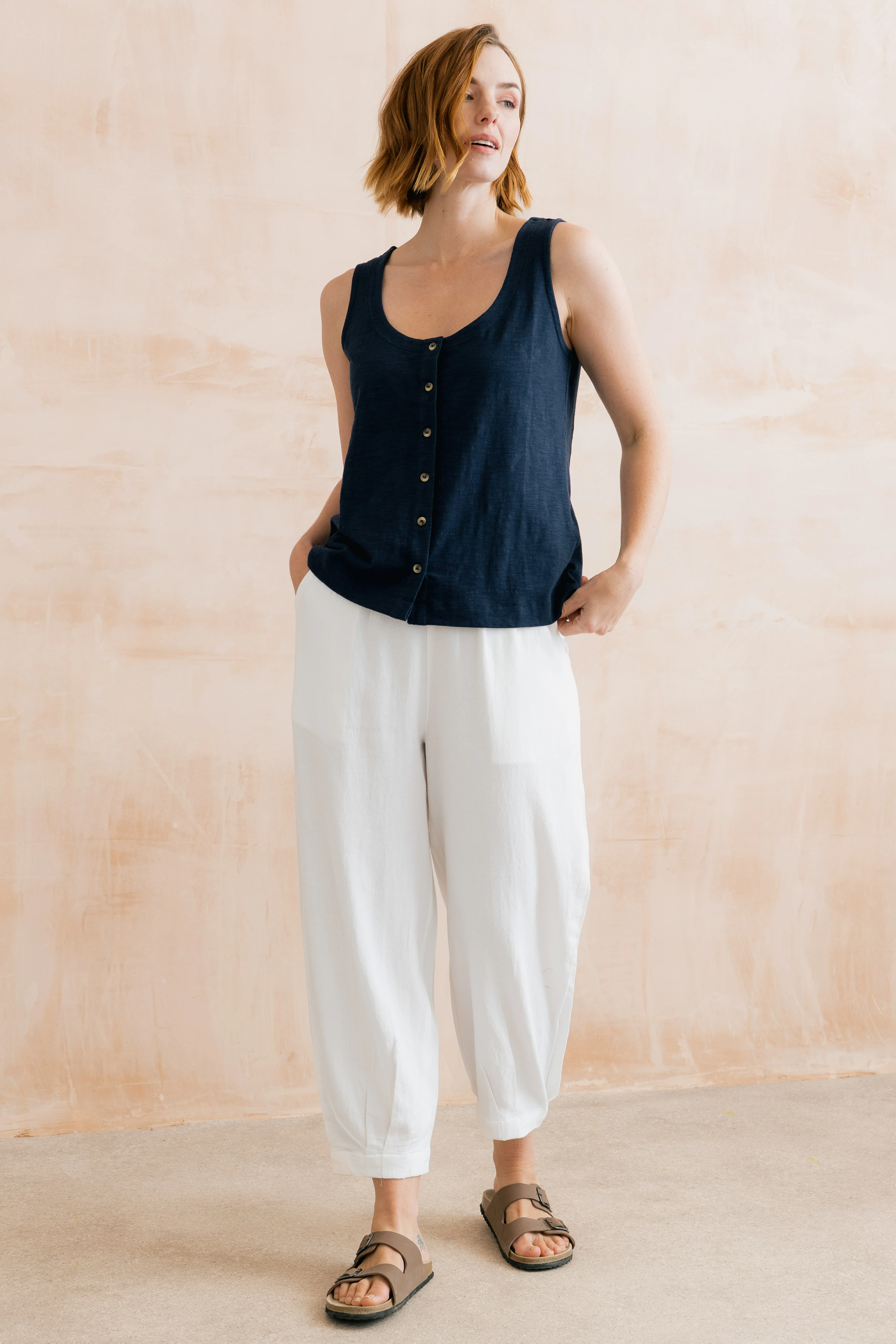 Pier Organic Cotton Jersey Button Vest Navy - Image 4