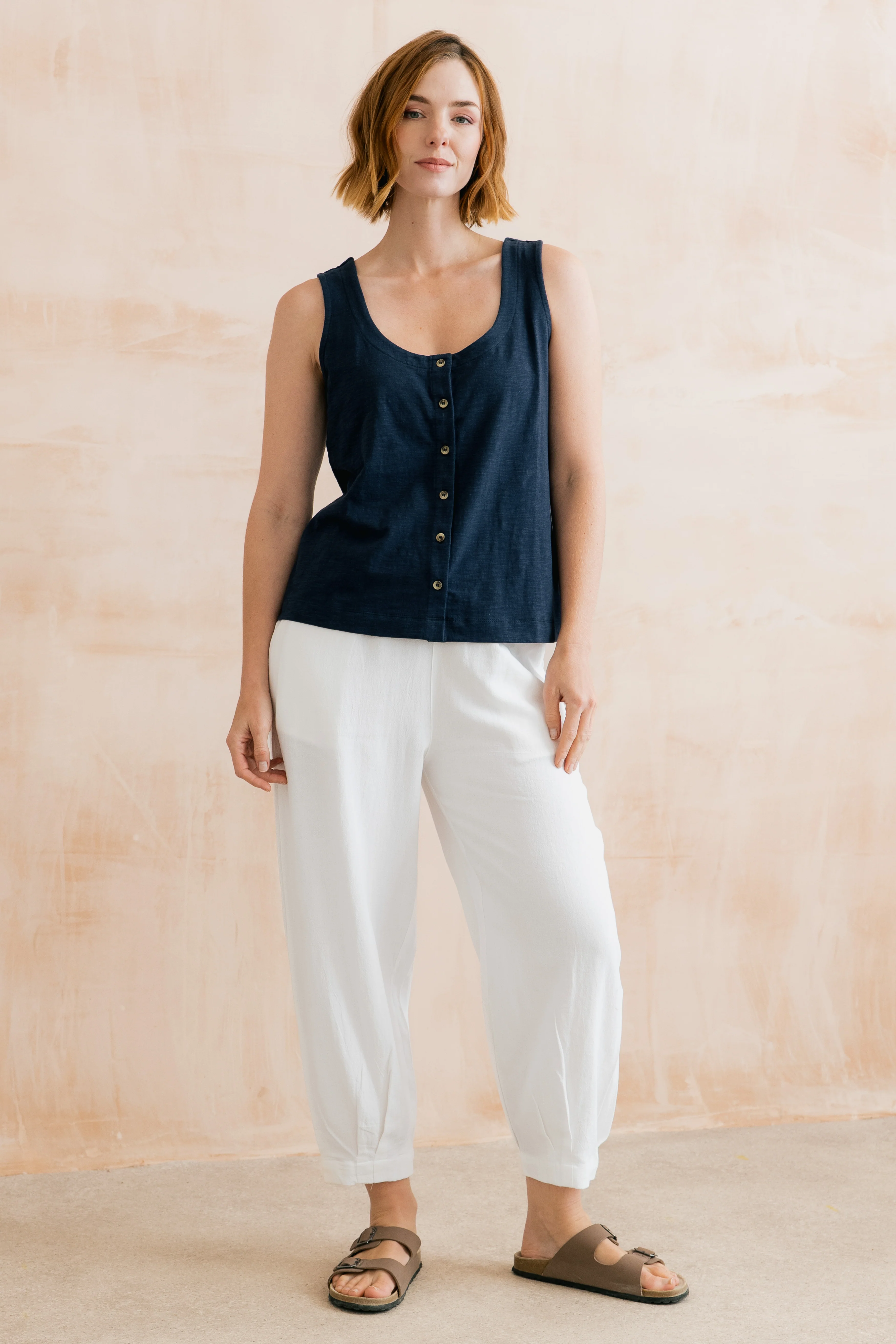 Pier Organic Cotton Jersey Button Vest Navy - Image 5