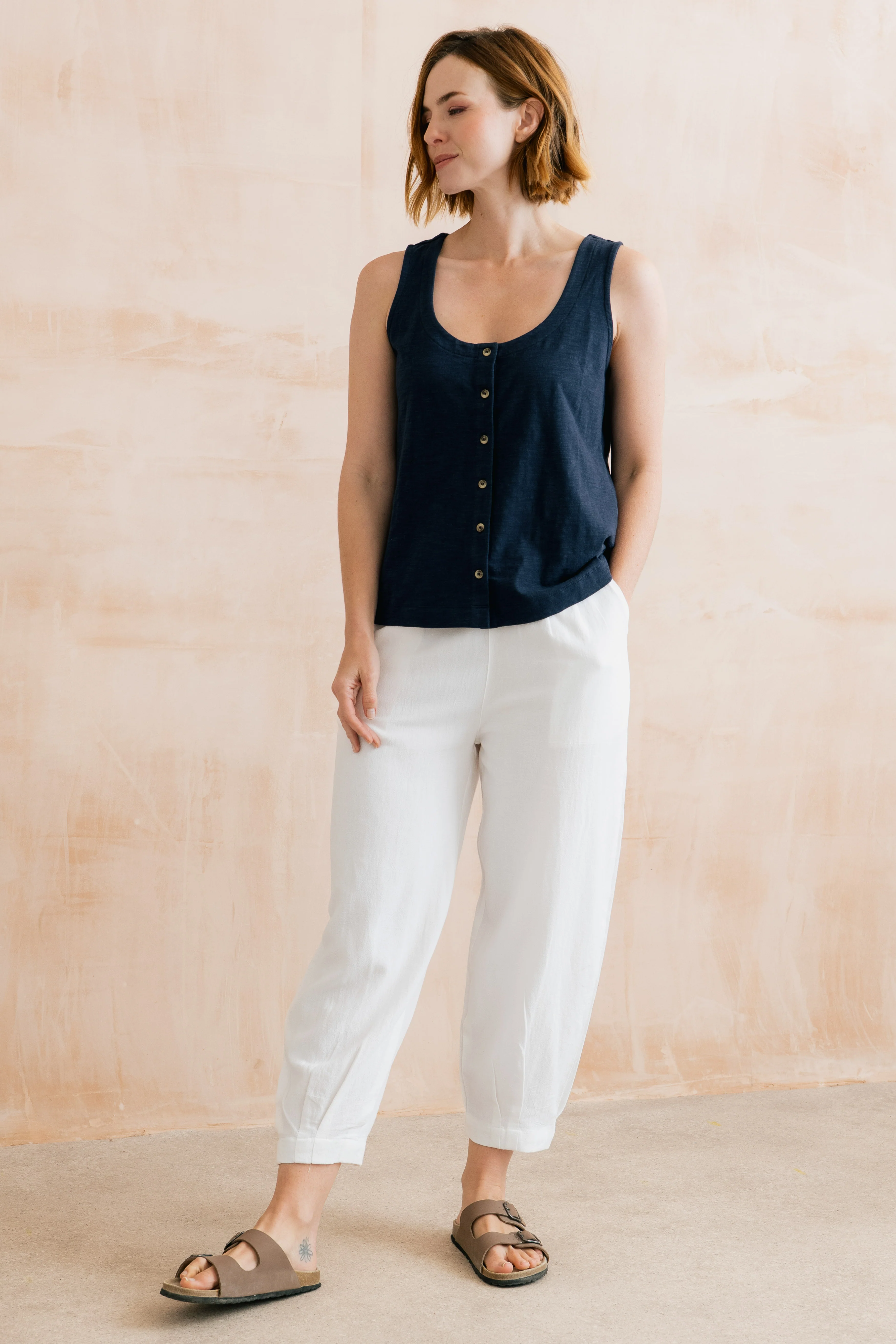 Pier Organic Cotton Jersey Button Vest Navy - Image 6