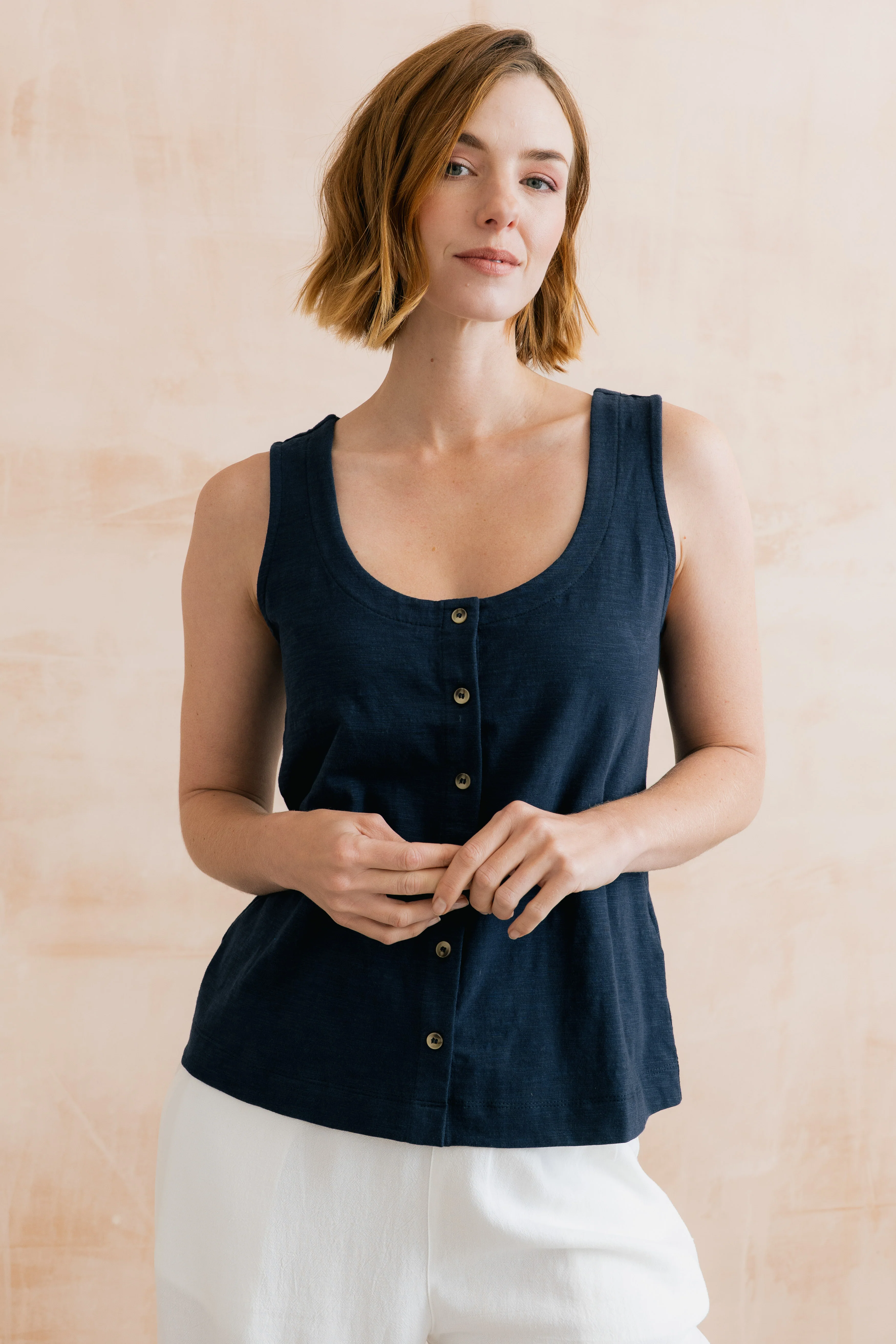 Pier Organic Cotton Jersey Button Vest Navy - Image 7