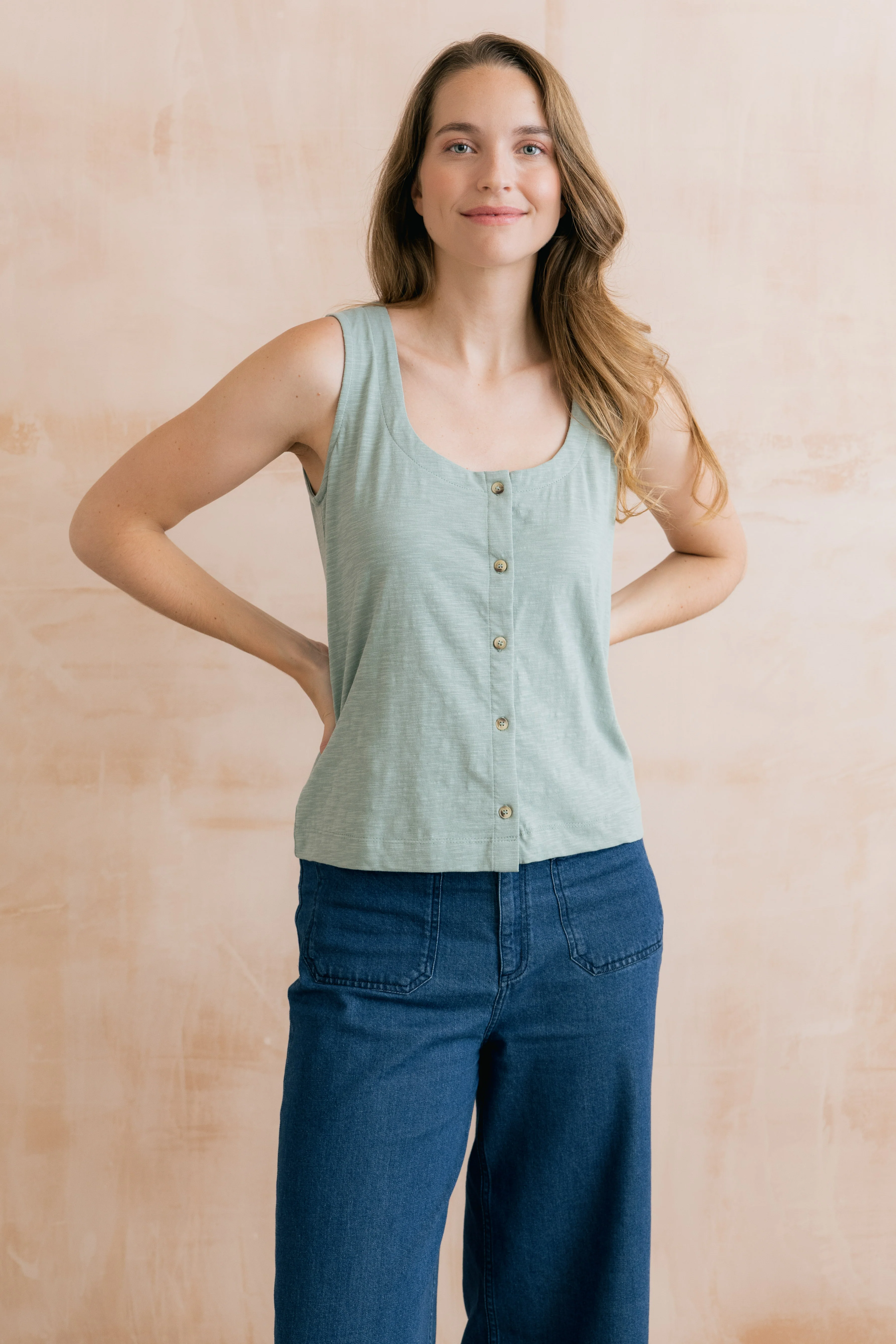 Pier Organic Cotton Jersey Button Vest Silver Sage - Image 2
