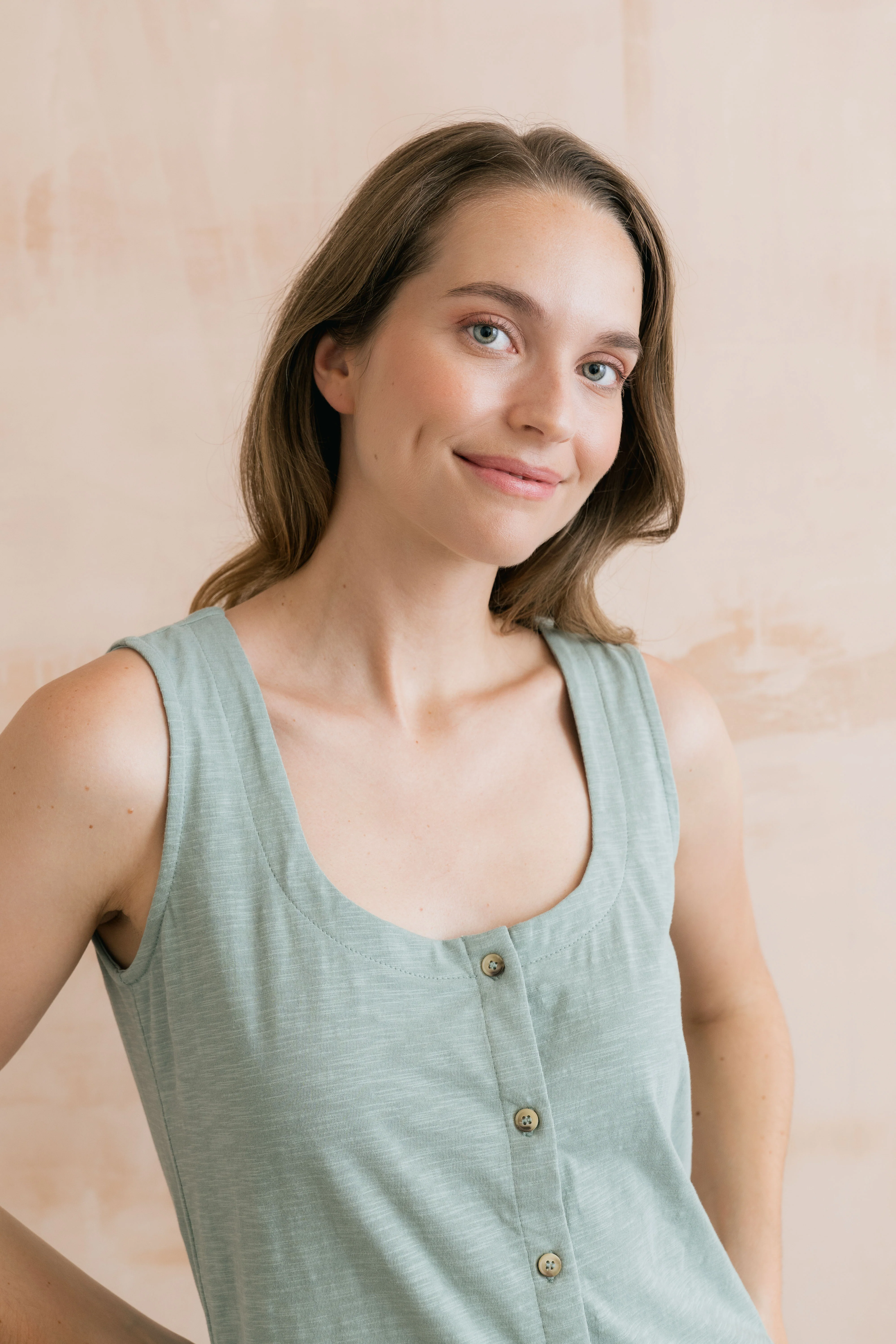 Pier Organic Cotton Jersey Button Vest Silver Sage - Image 3
