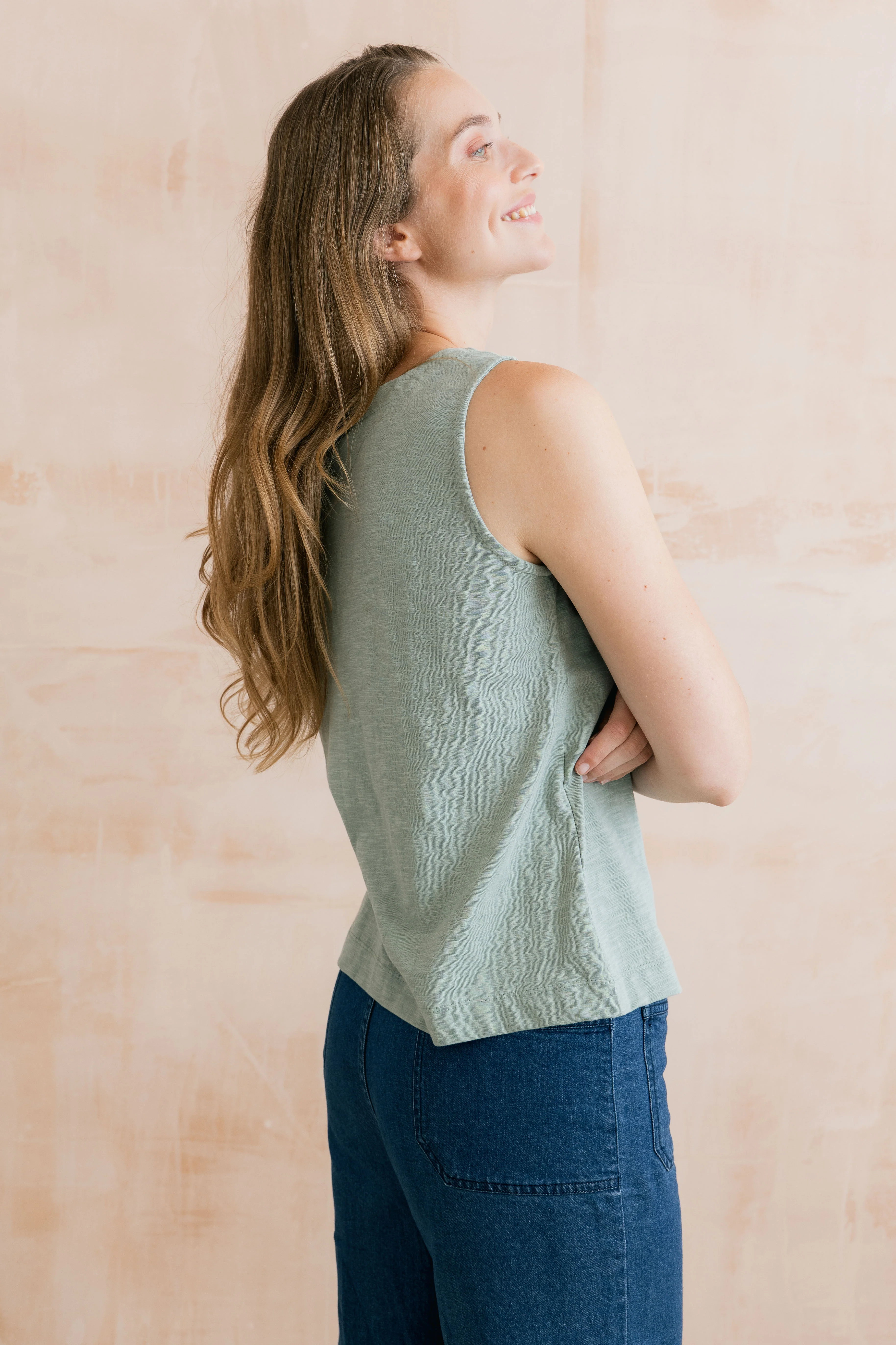 Pier Organic Cotton Jersey Button Vest Silver Sage - Image 4