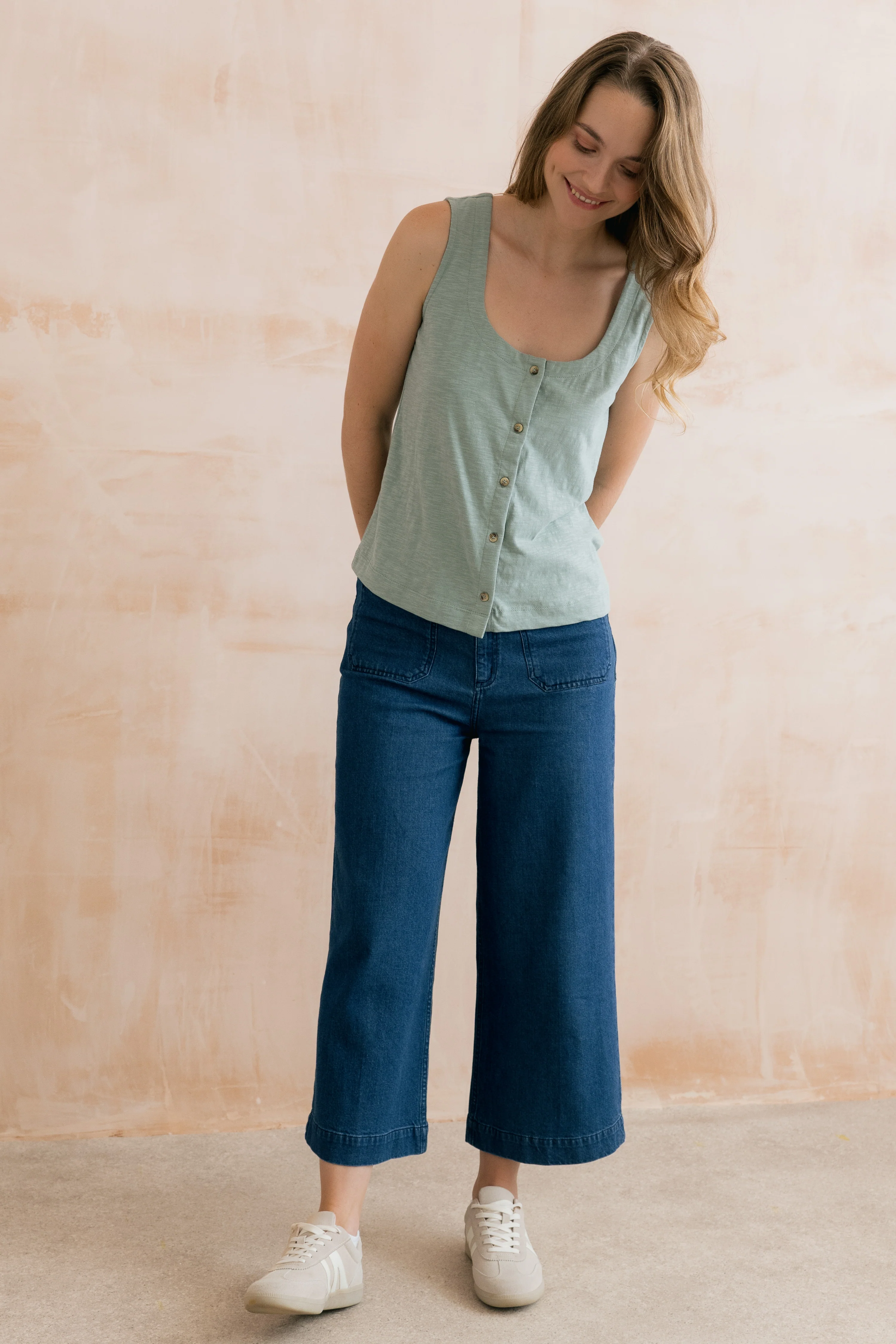 Pier Organic Cotton Jersey Button Vest Silver Sage - Image 5
