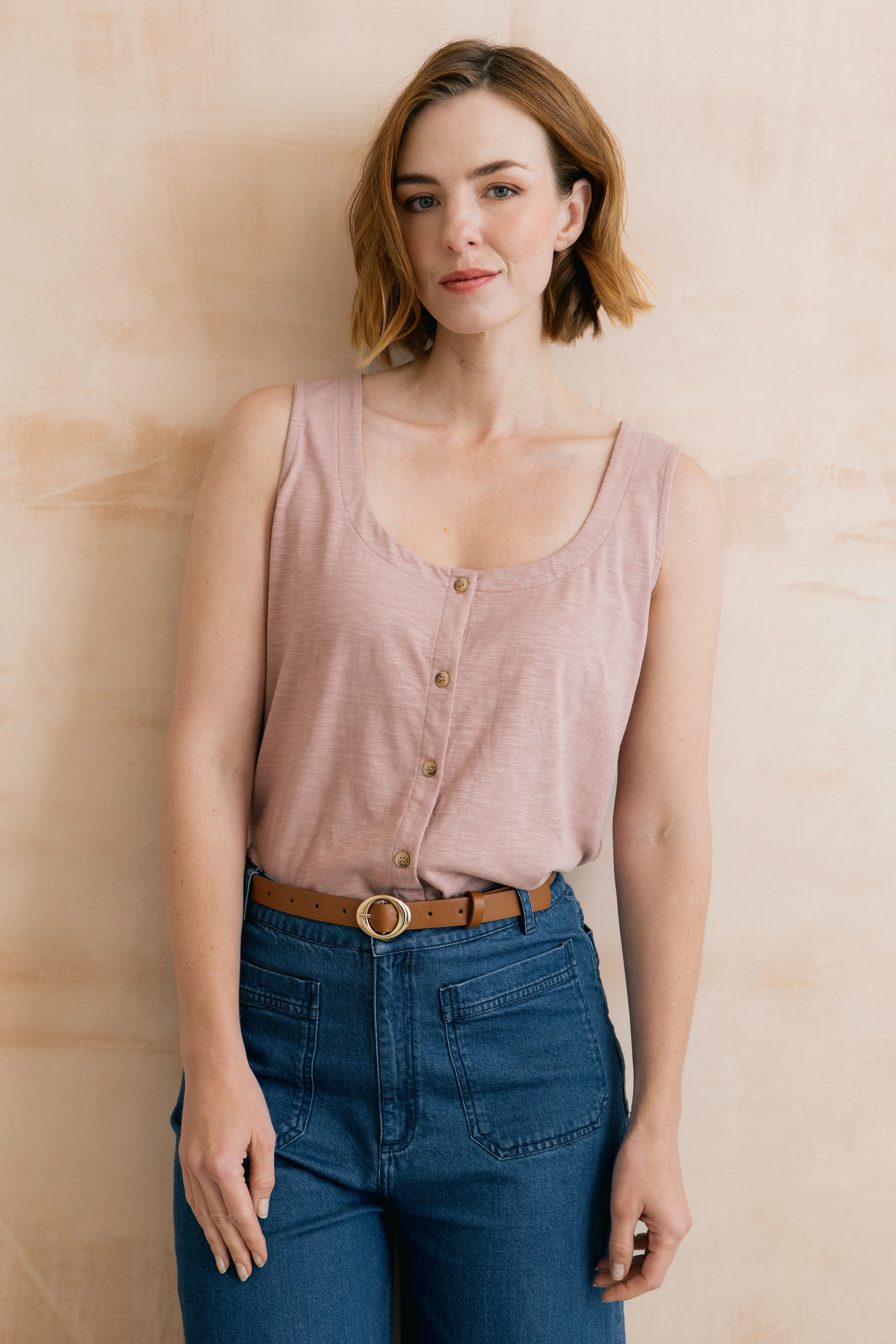 Pier Organic Cotton Jersey Button Vest Soft Pink - Image 2