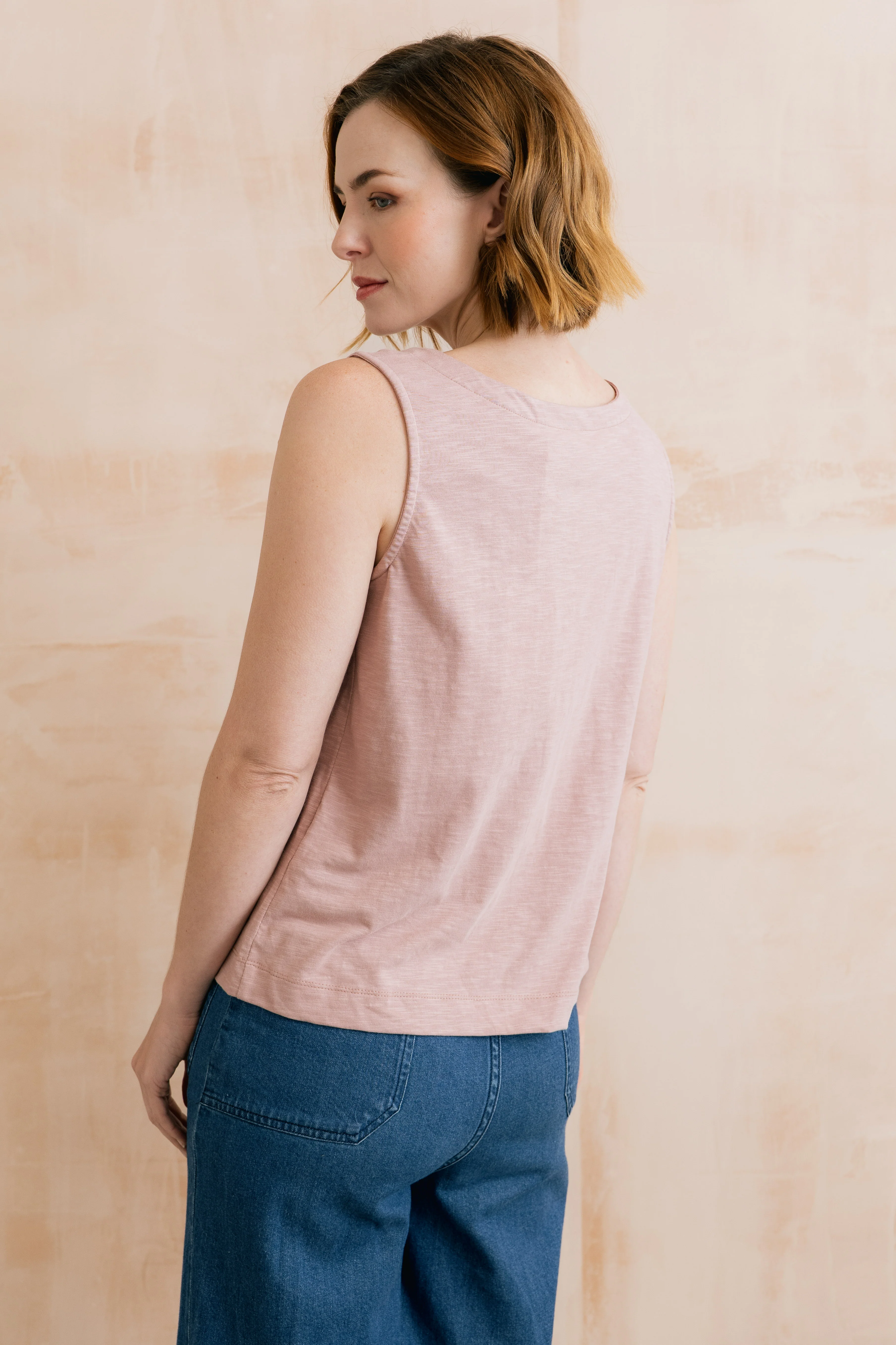 Pier Organic Cotton Jersey Button Vest Soft Pink - Image 3