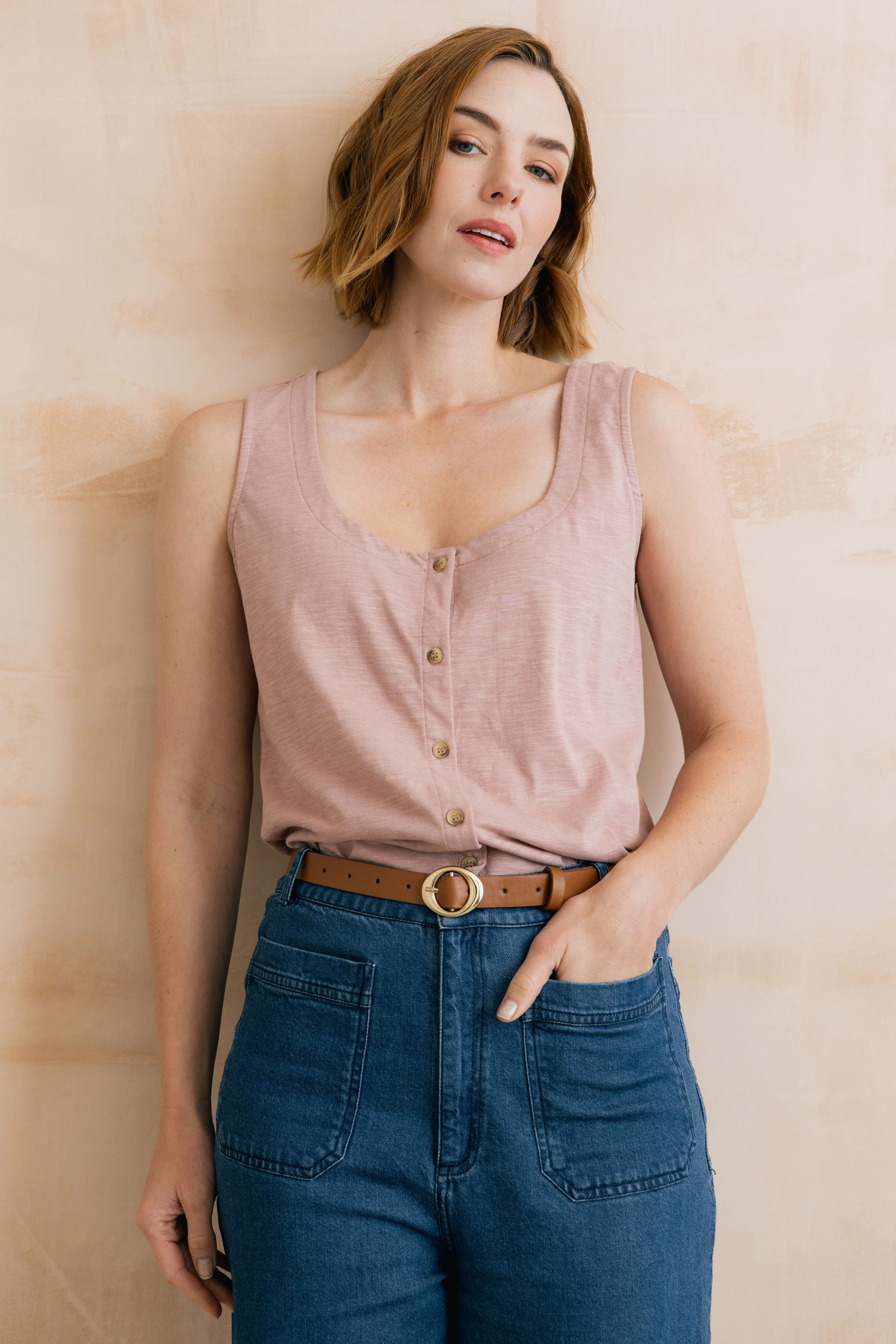 Pier Organic Cotton Jersey Button Vest Soft Pink - Image 4