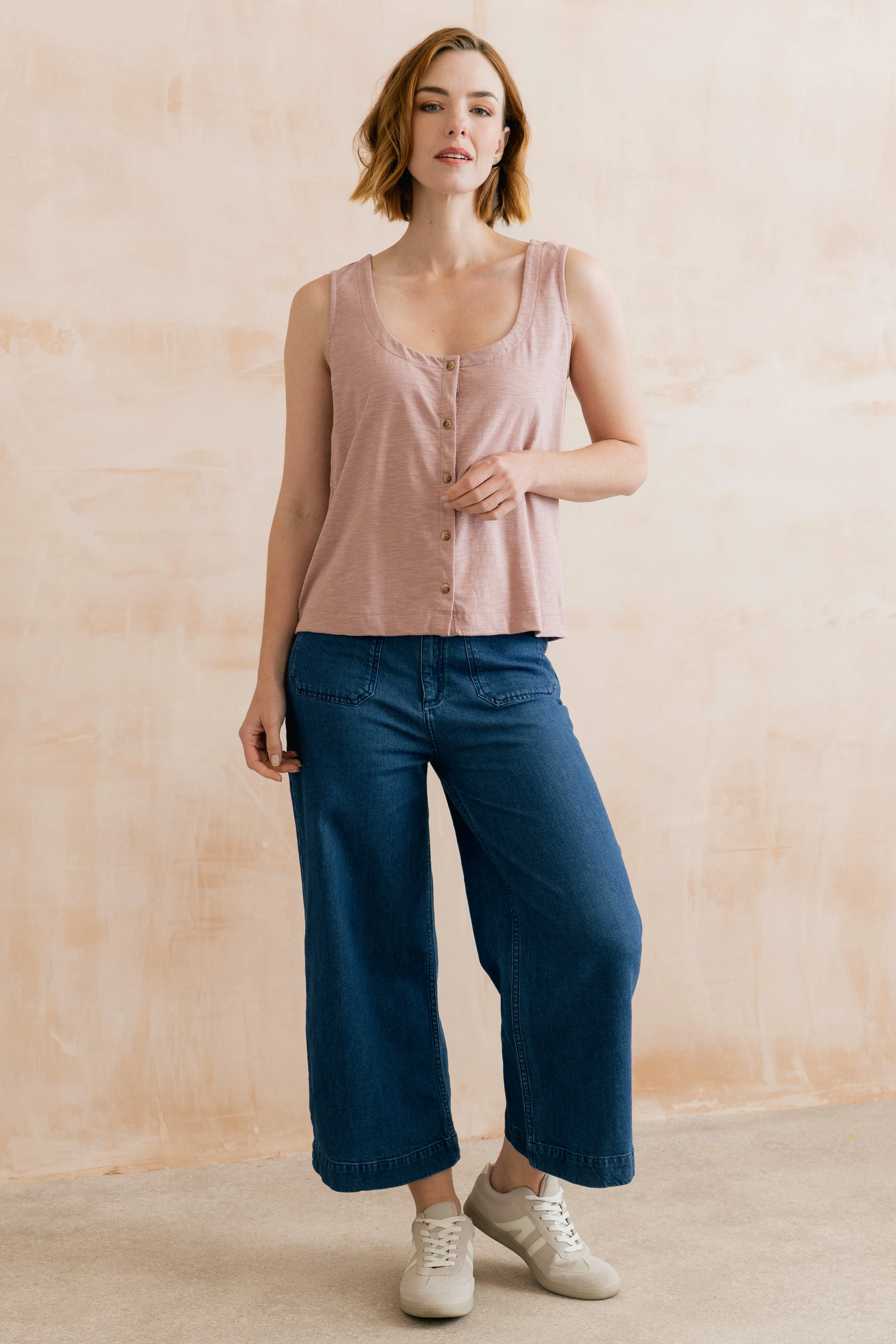 Pier Organic Cotton Jersey Button Vest Soft Pink - Image 5