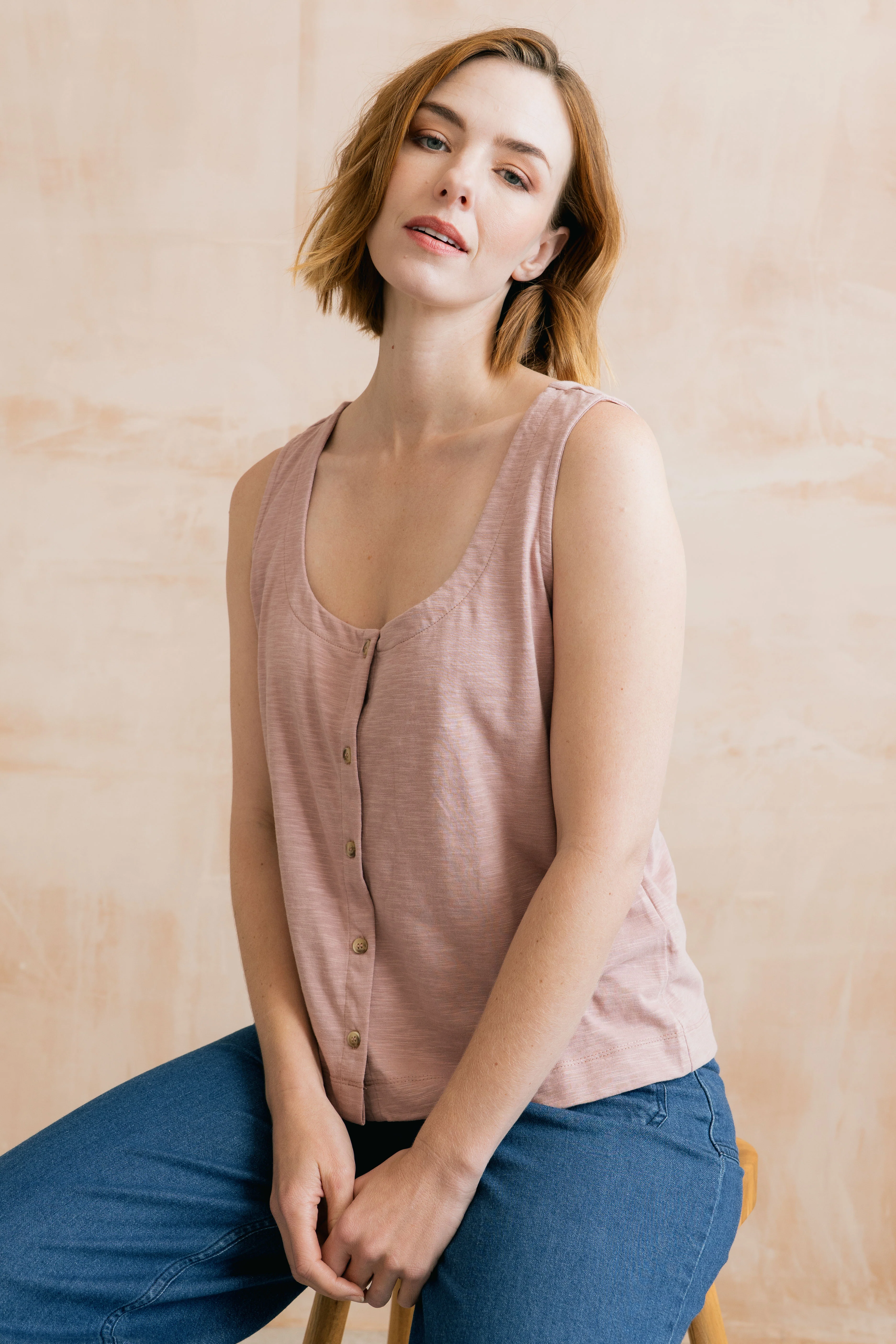 Pier Organic Cotton Jersey Button Vest Soft Pink - Image 6