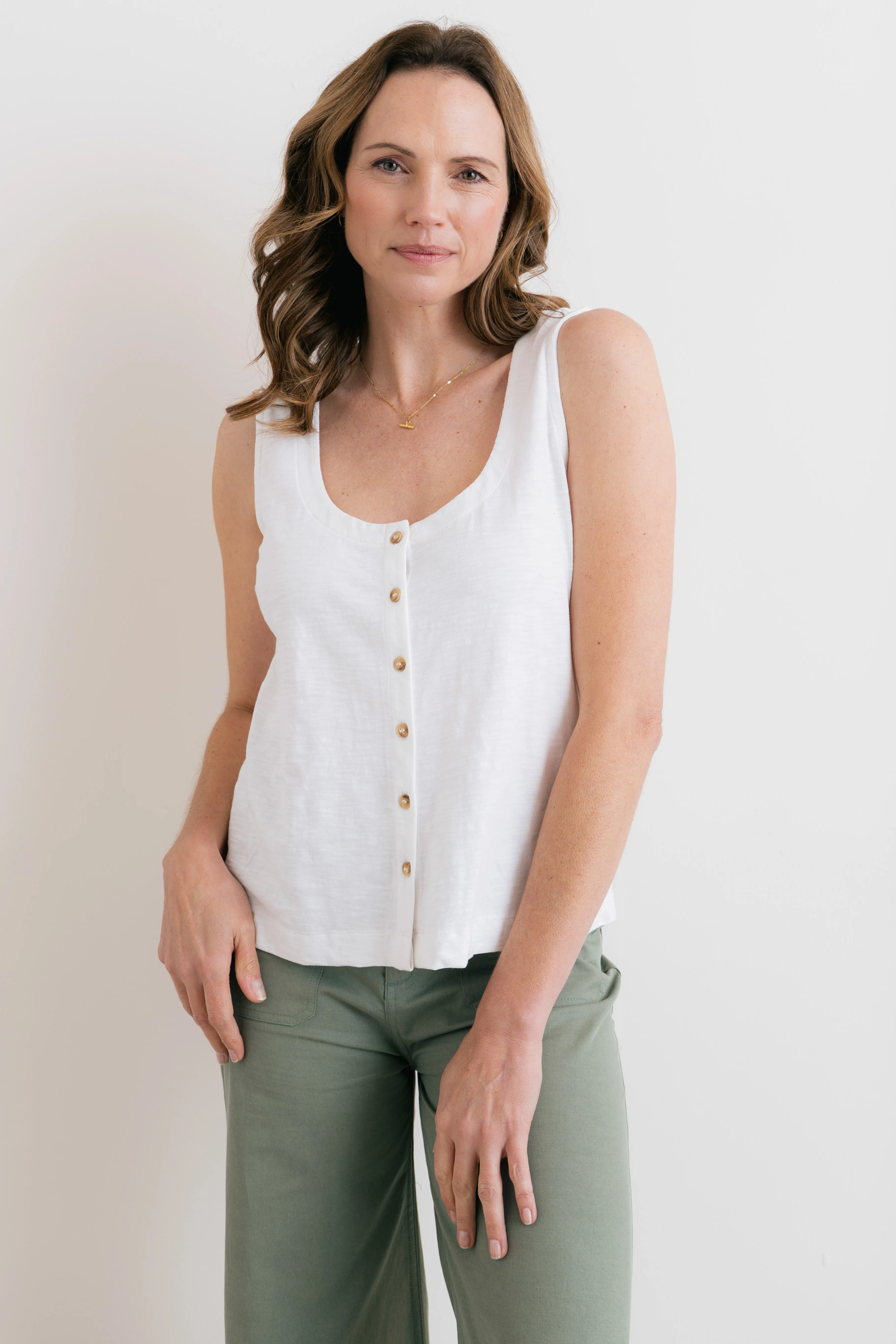 Pier Organic Cotton Jersey Button Vest White