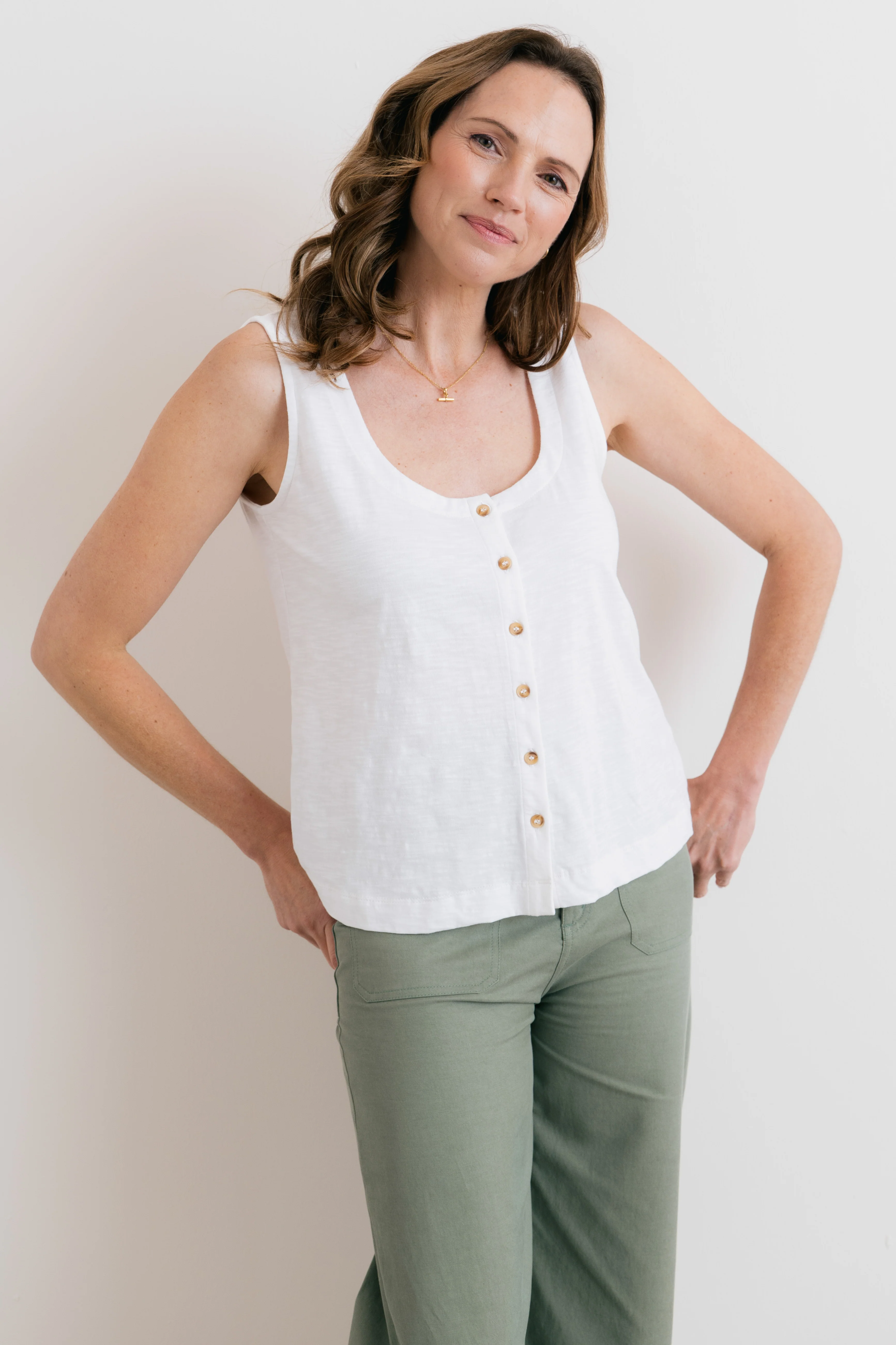 Pier Organic Cotton Jersey Button Vest White - Image 3