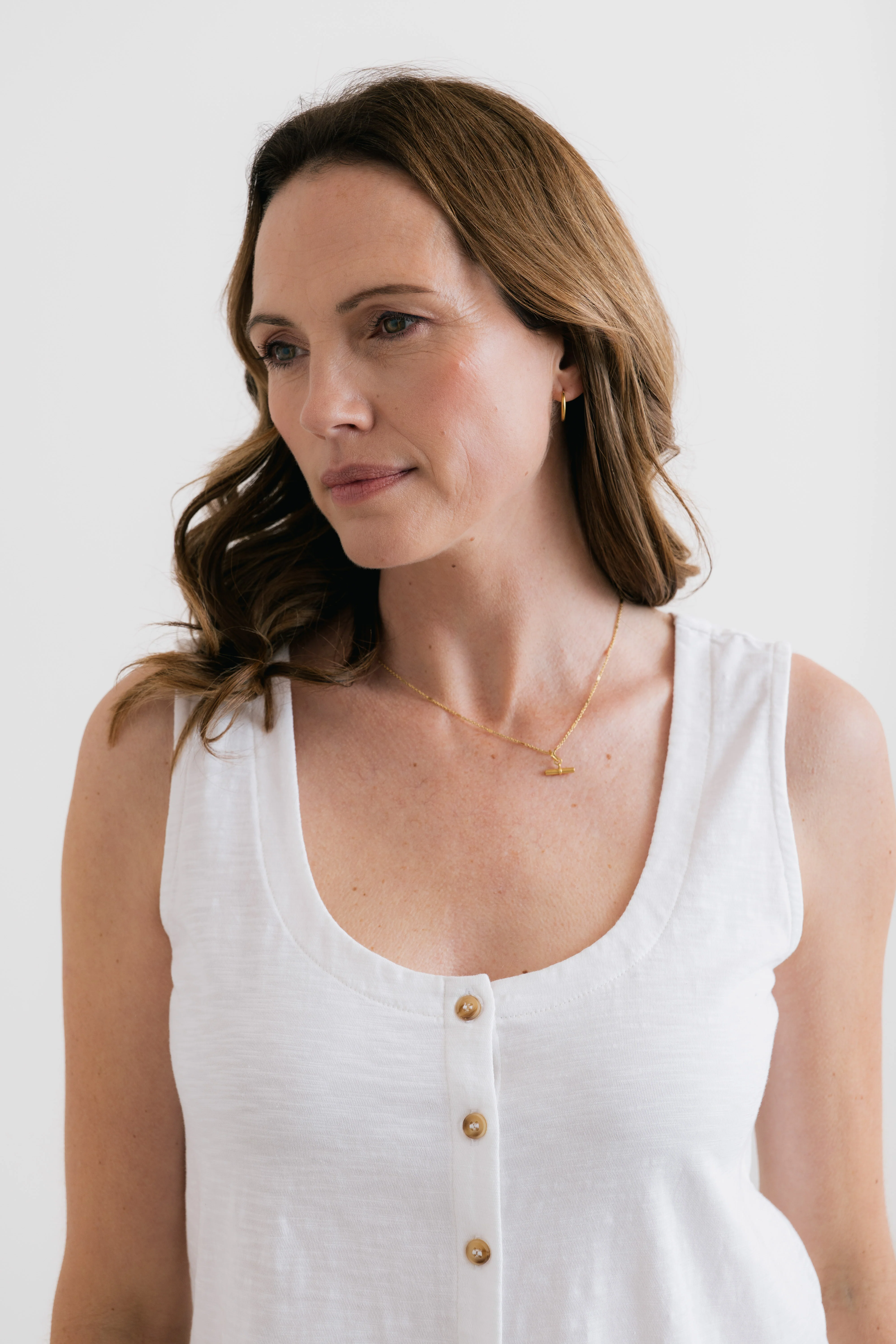 Pier Organic Cotton Jersey Button Vest White - Image 5
