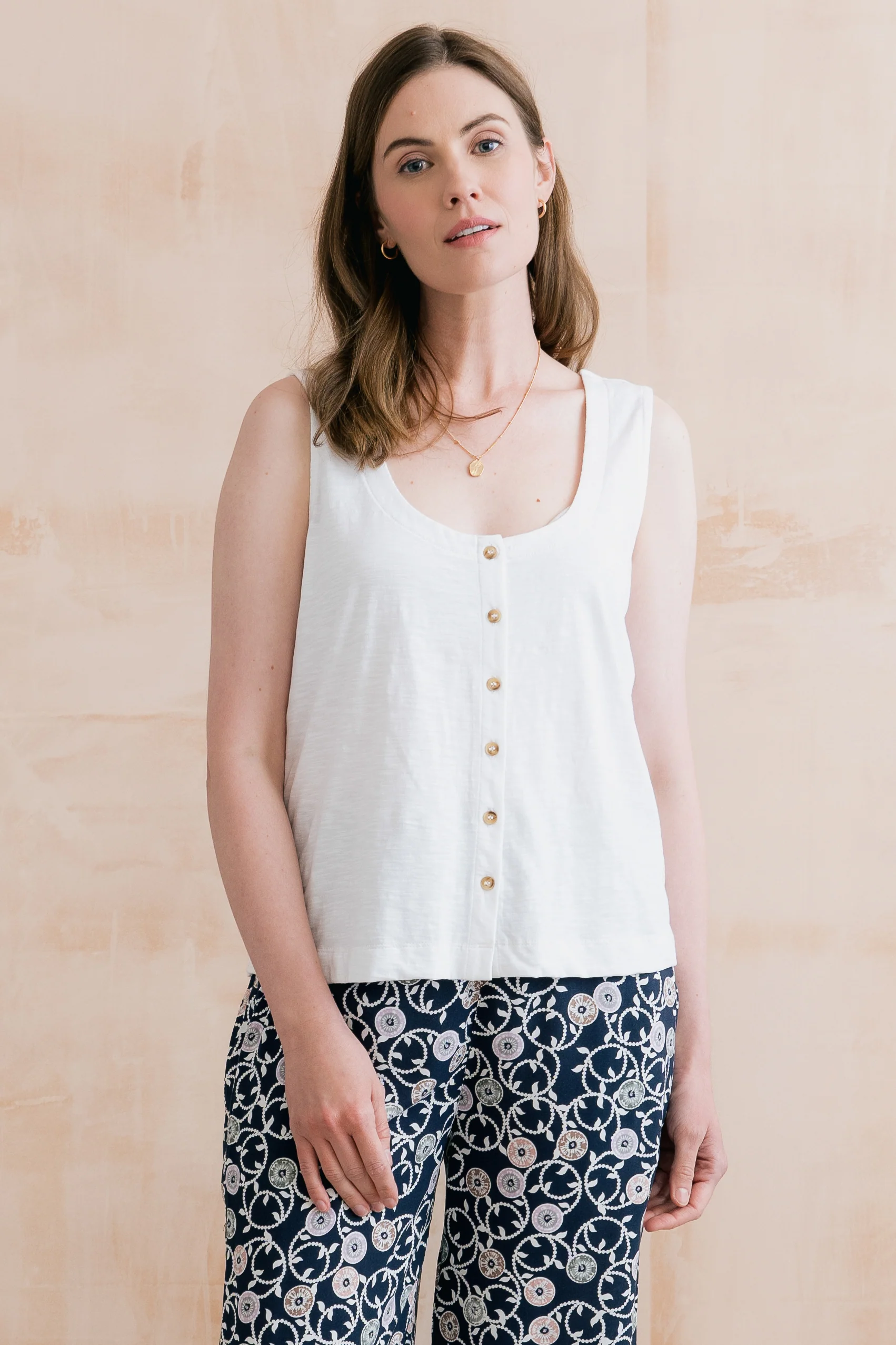 Pier Organic Cotton Jersey Button Vest White - Image 6
