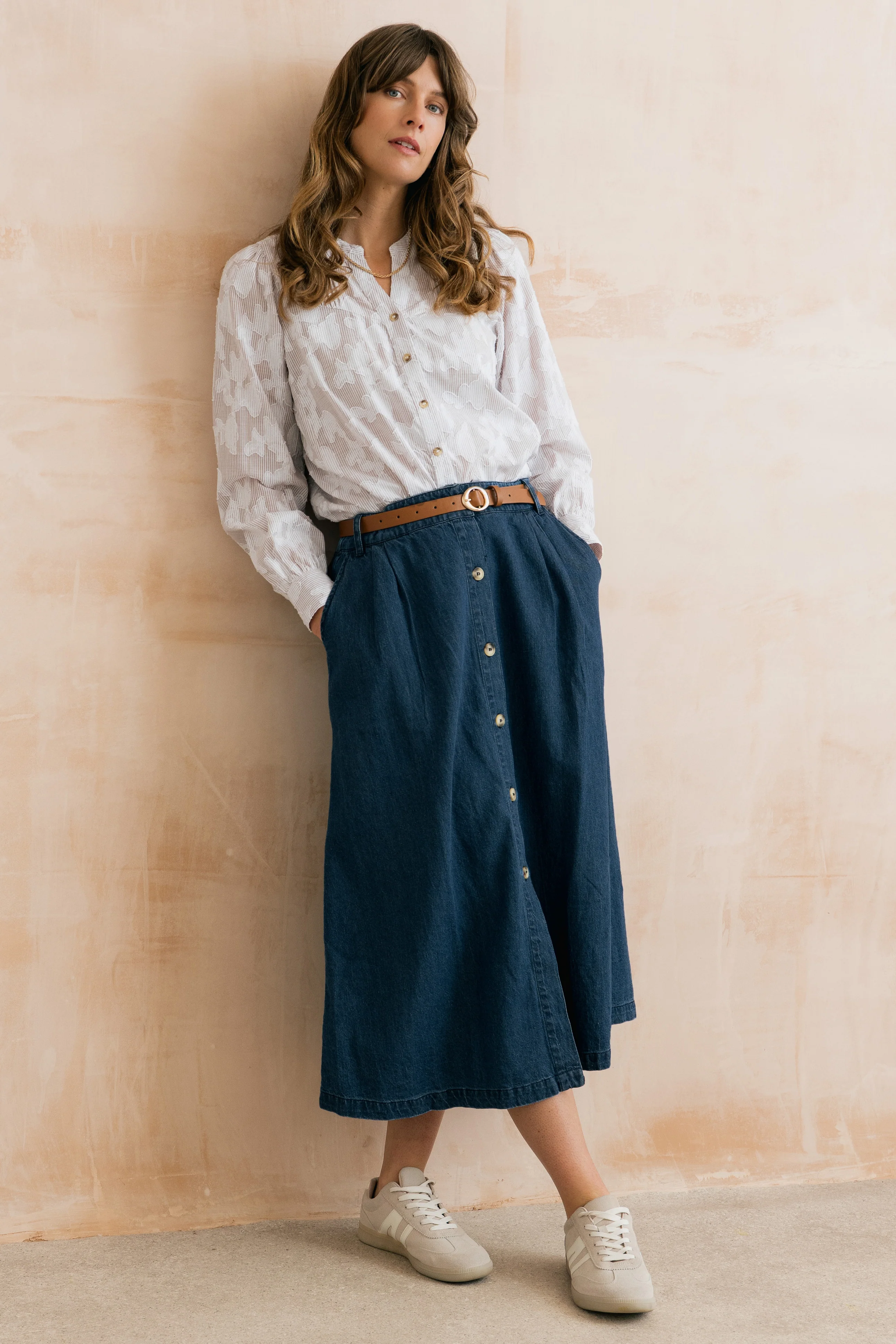 Poplar Cotton Jacquard Blouse Mocha - Image 3