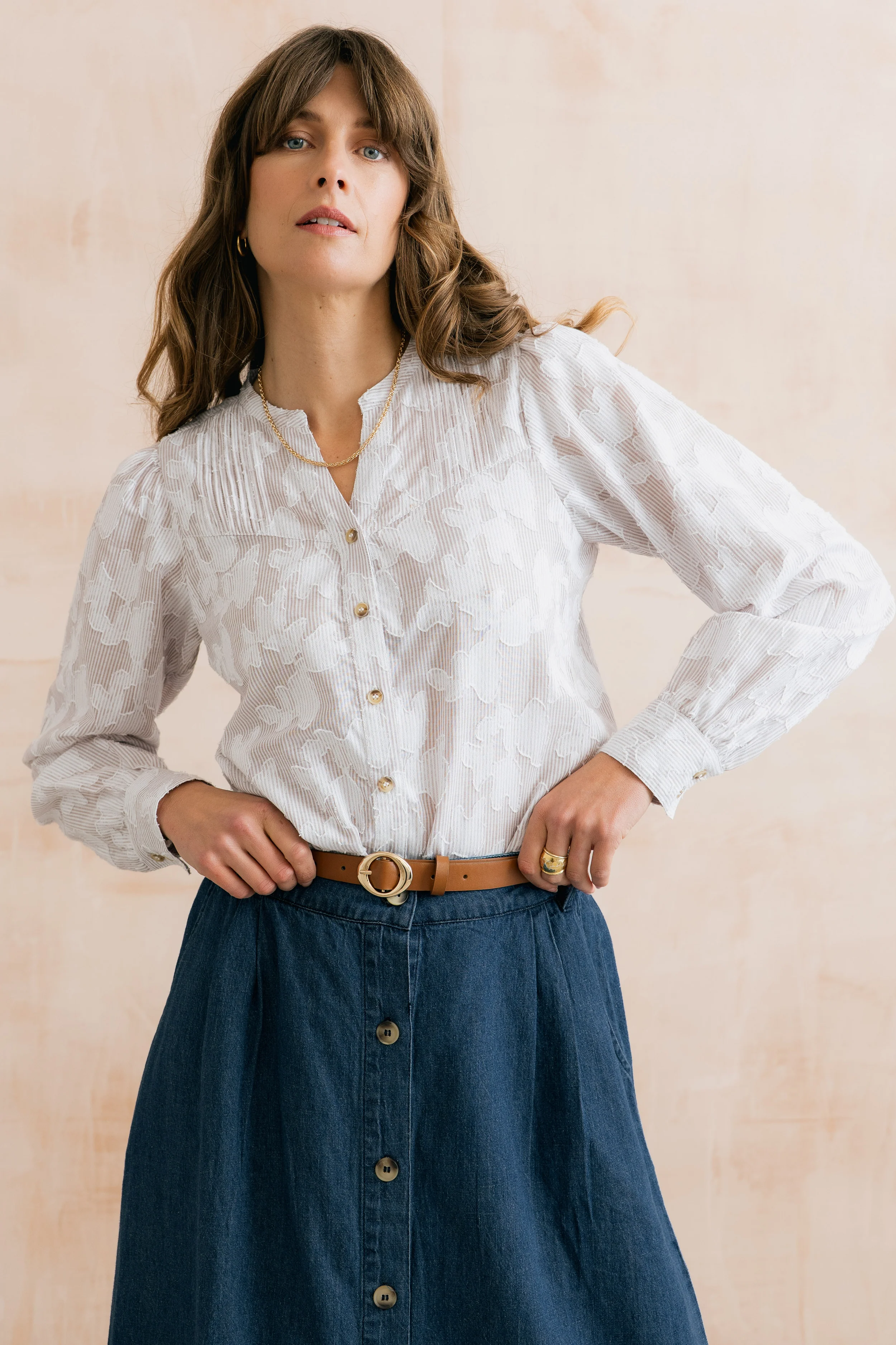 Poplar Cotton Jacquard Blouse Mocha - Image 6