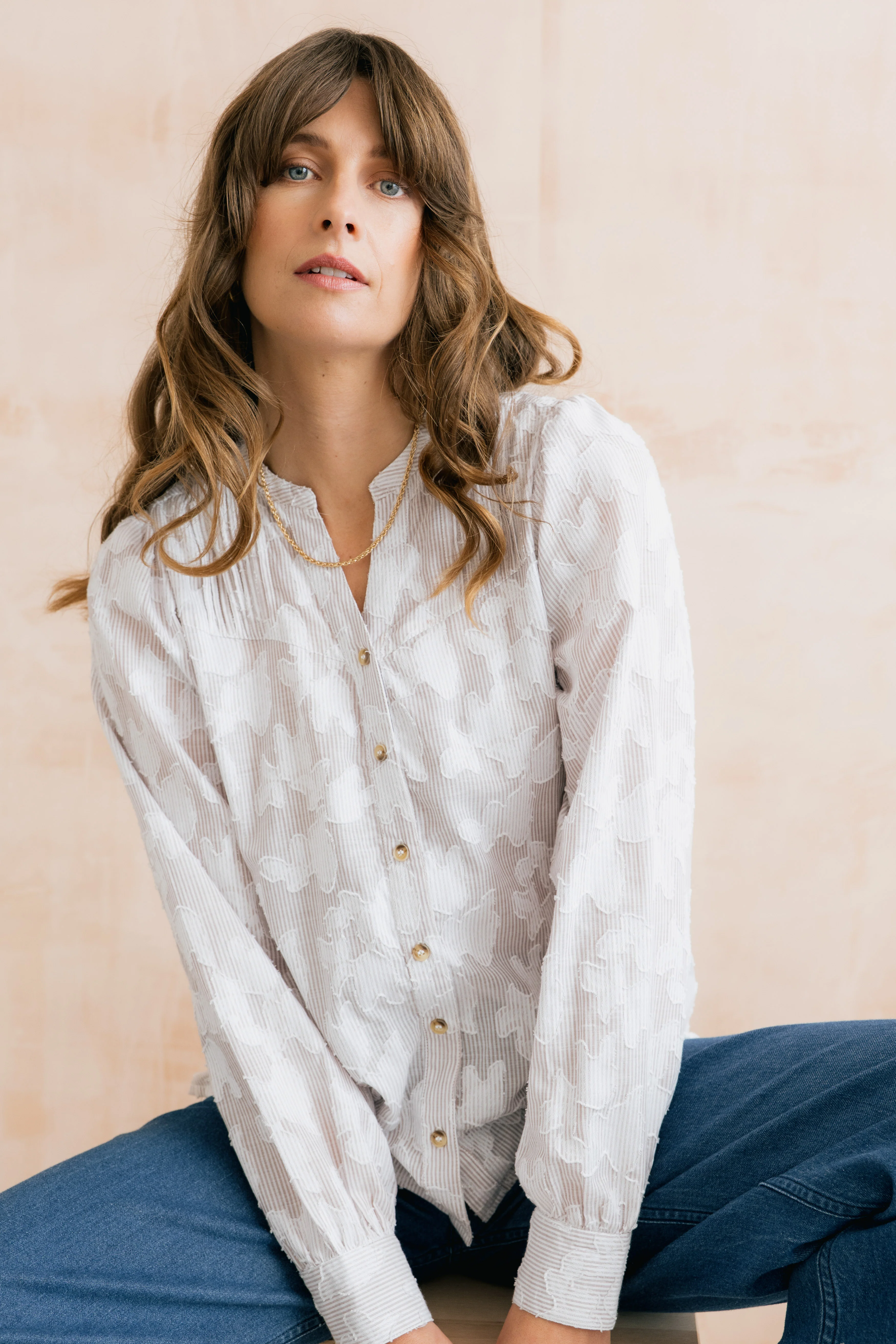 Poplar Cotton Jacquard Blouse Mocha - Image 7