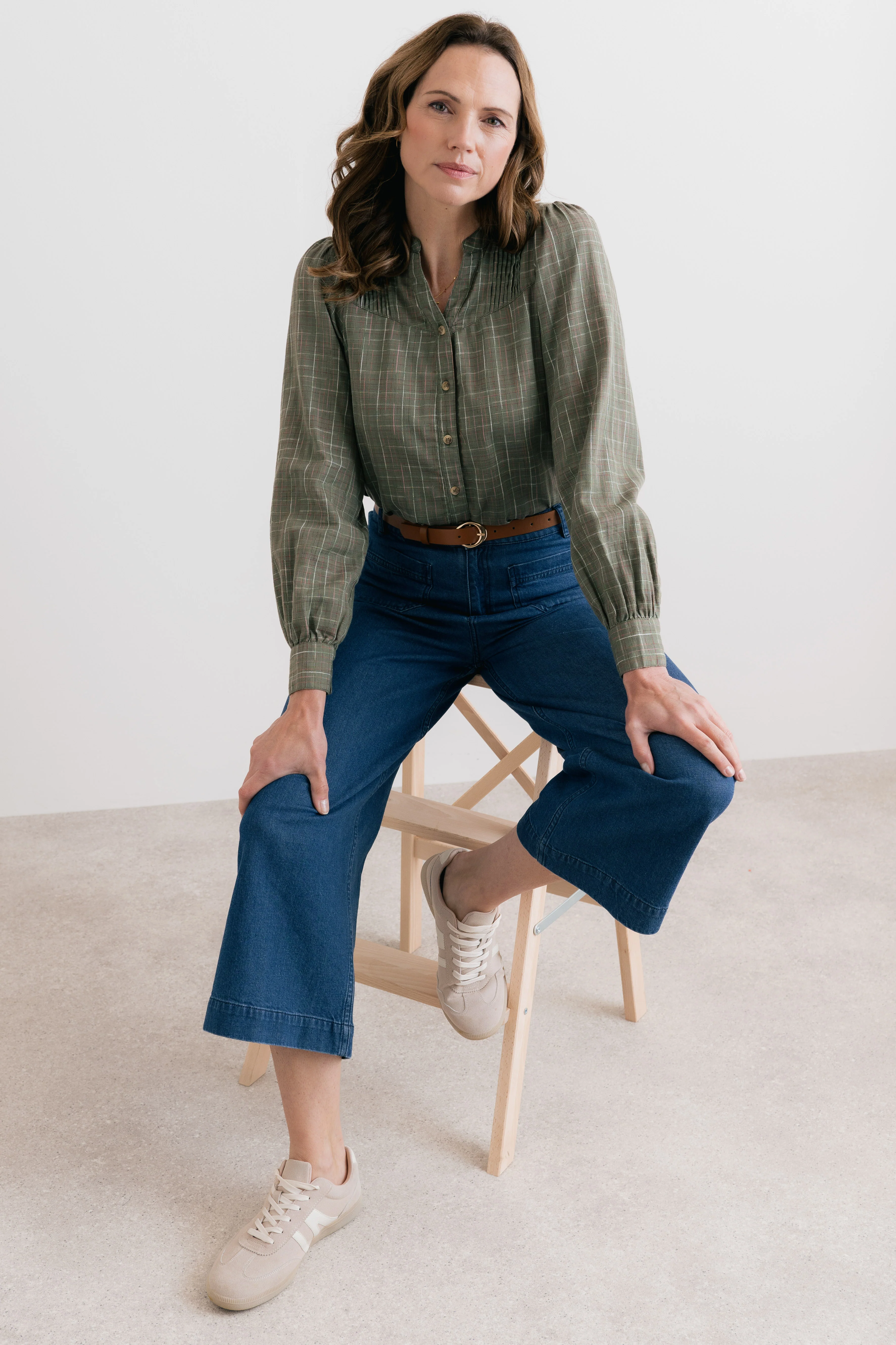Poplar Organic Cotton Checked Blouse Green - Image 4