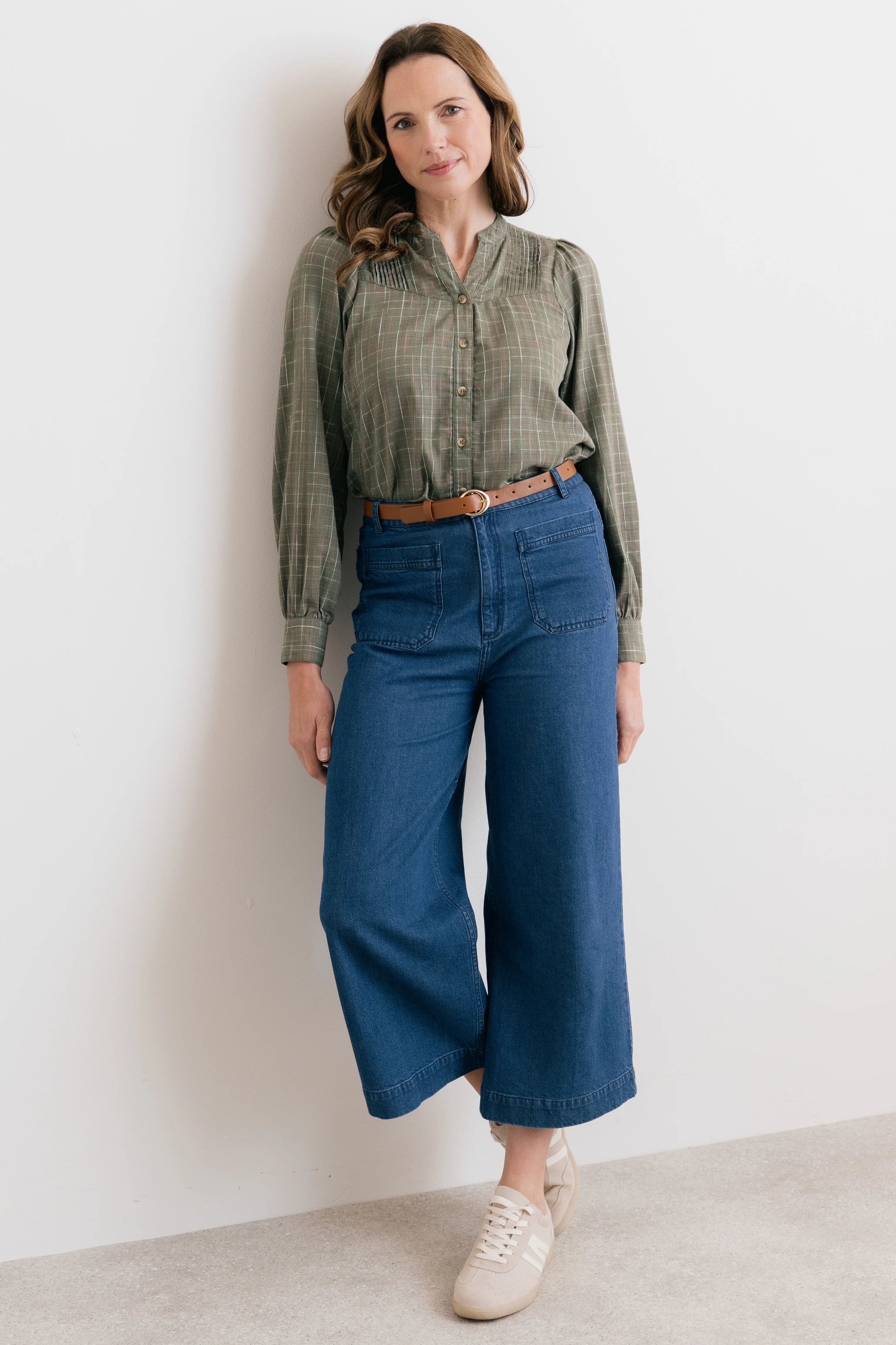 Poplar Organic Cotton Checked Blouse Green - Image 7