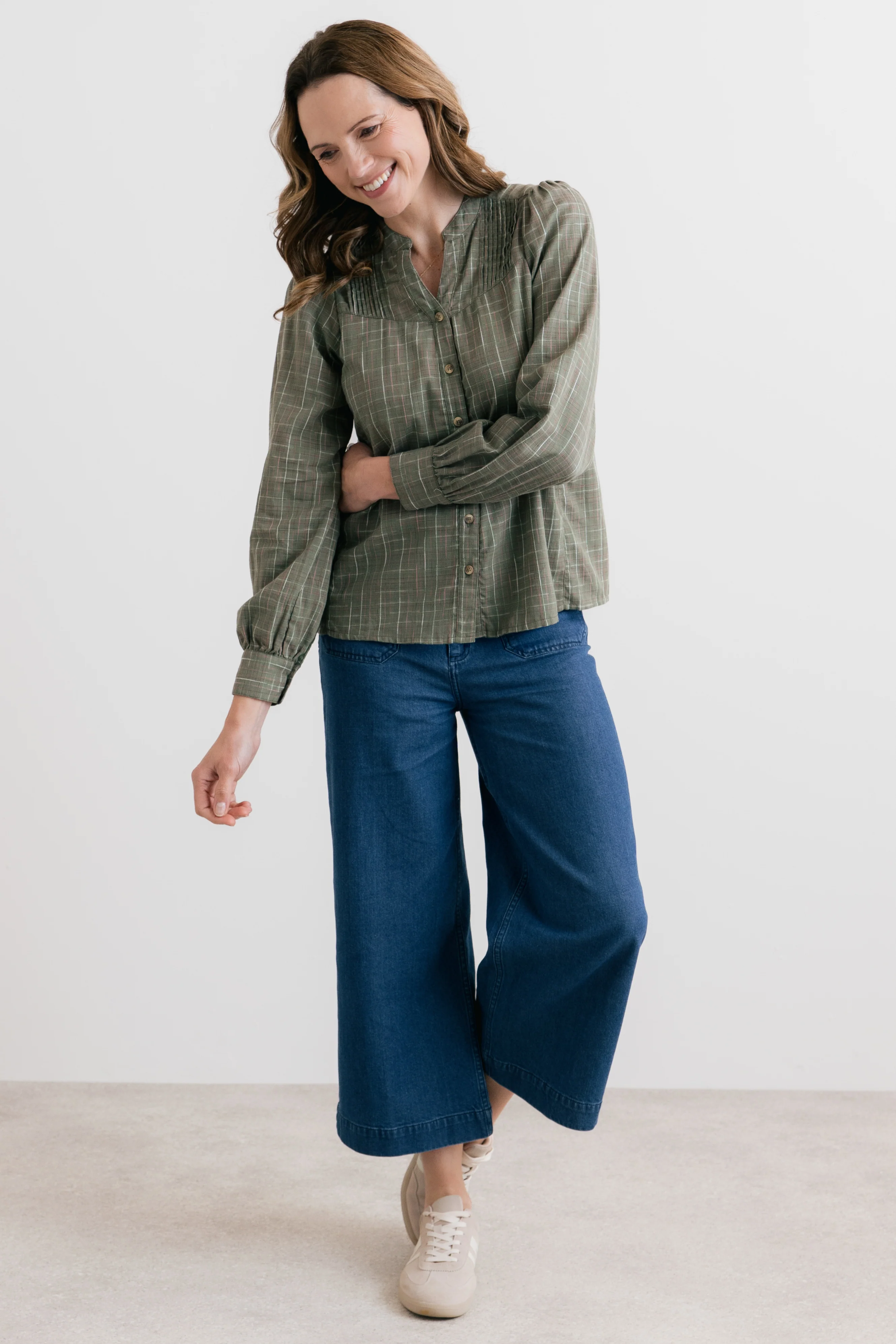 Poplar Organic Cotton Checked Blouse Green - Image 8