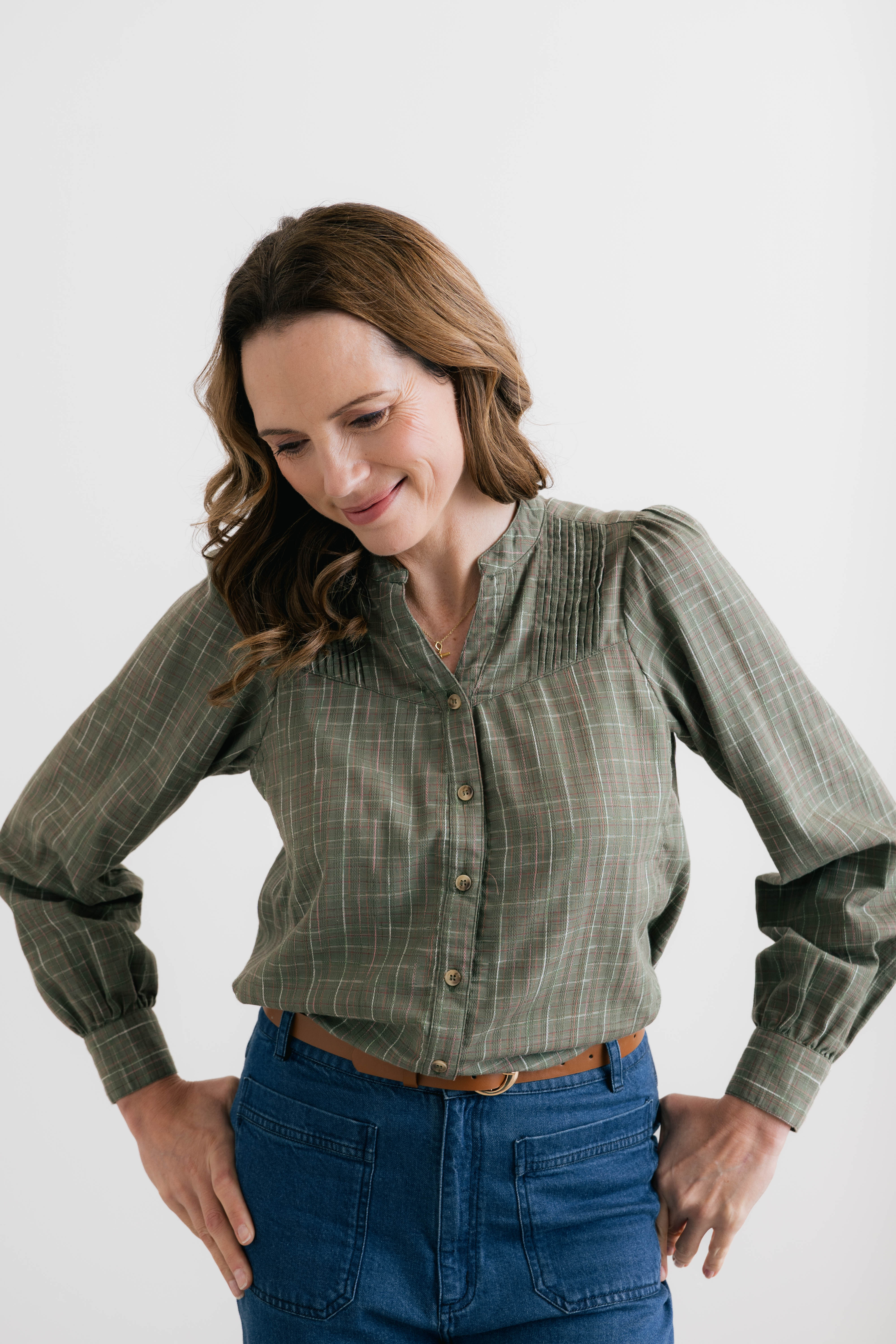 Poplar Organic Cotton Checked Blouse Green - Image 9