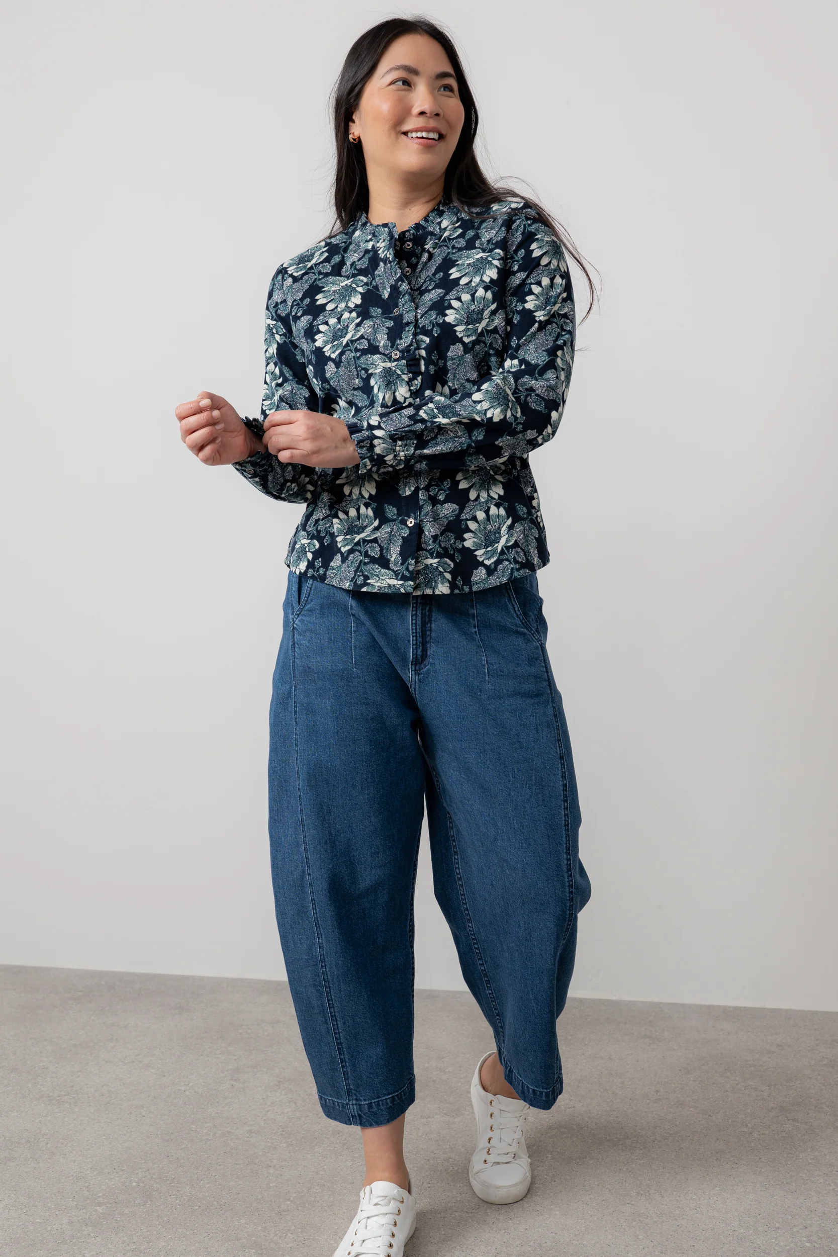 Rachel Cotton Pincord Frill Blouse Navy - Image 6
