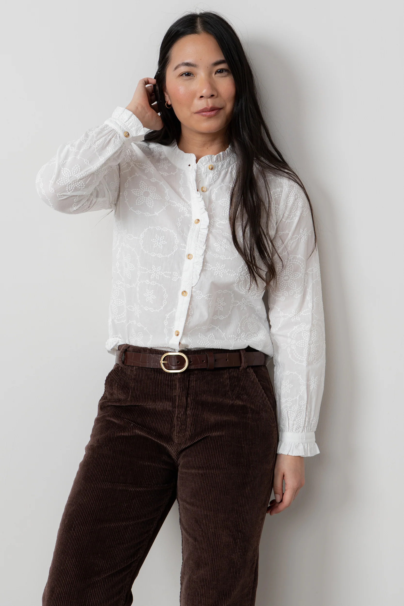 Rachel Embroidered Cotton Blouse White - Image 2